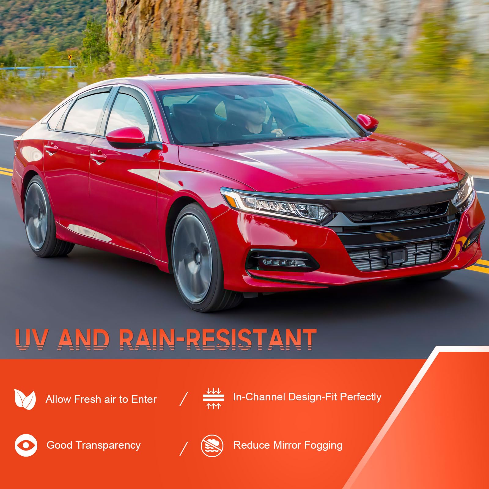 Aclong In-Channel Rain Guards Compatible With Honda Accord 2018 2019 2020 2021 2022 2023, Black Window Deflectors Window Visor S