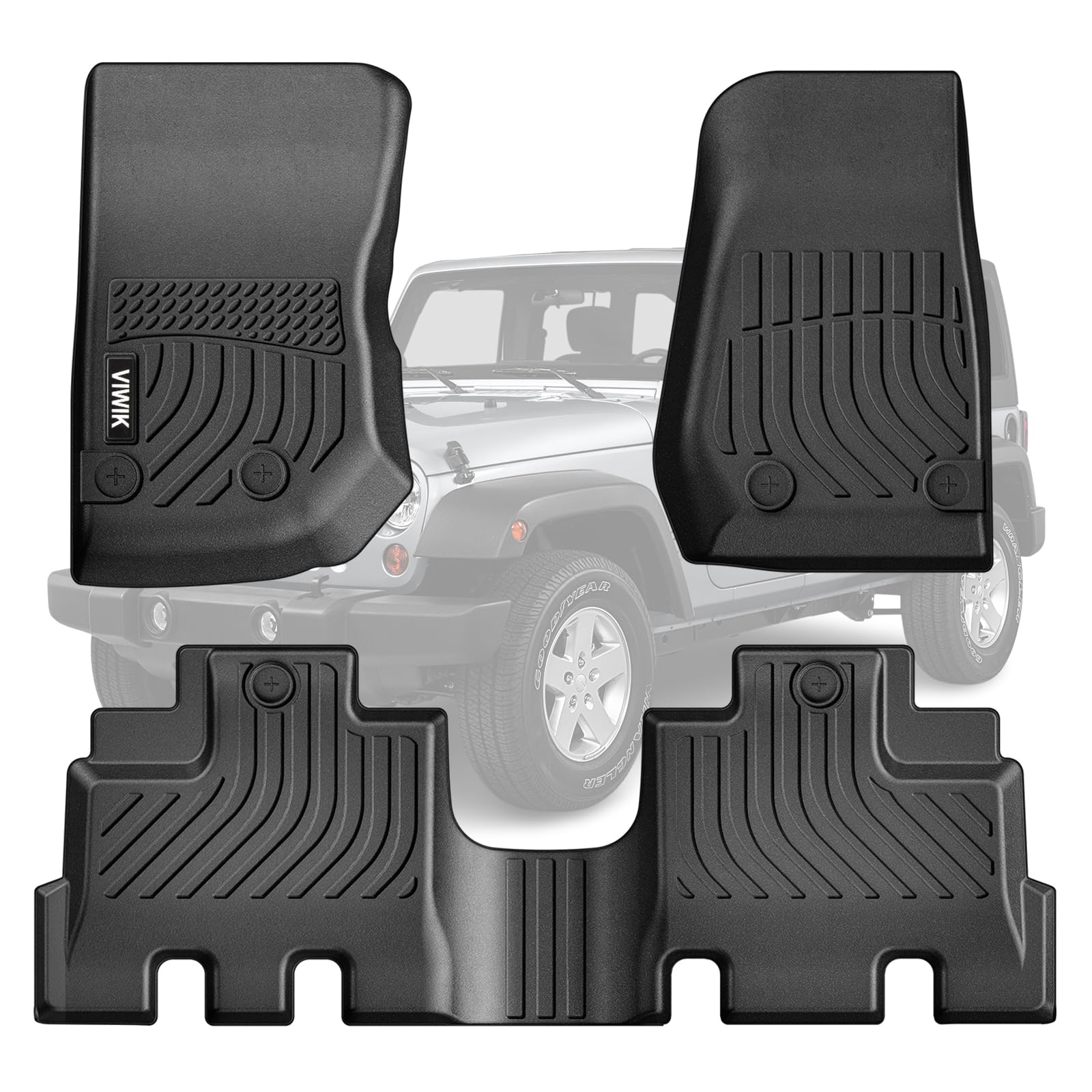Viwik Car Floor Mats For Jeep Wrangler Jk 2014 2015 2016 2017 2018, Automotive All Weather Car Mats For 2014-2018 Wrangler Jk Tp