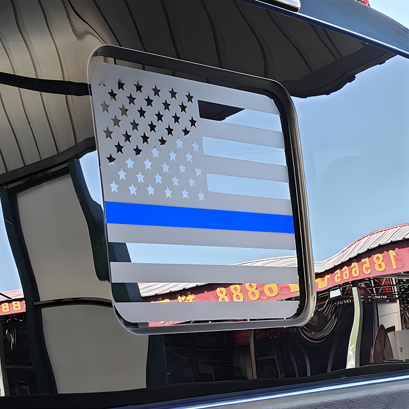 Fits Ford F150 F250 F350 2022 2023 2024 Rear Middle Back Sliding Window American US Flag Vinyl Decal Matte Black Exterior Access