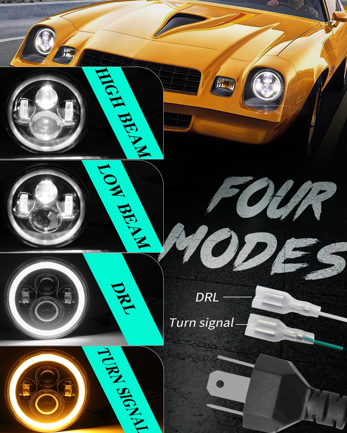 Zimablue 7 Inch Led Headlight Round 2Pc Projector 7 Inch Halo Led Headlight H6024 Dot Approved Hi/Lo Beam Drl Amber Turn Signal