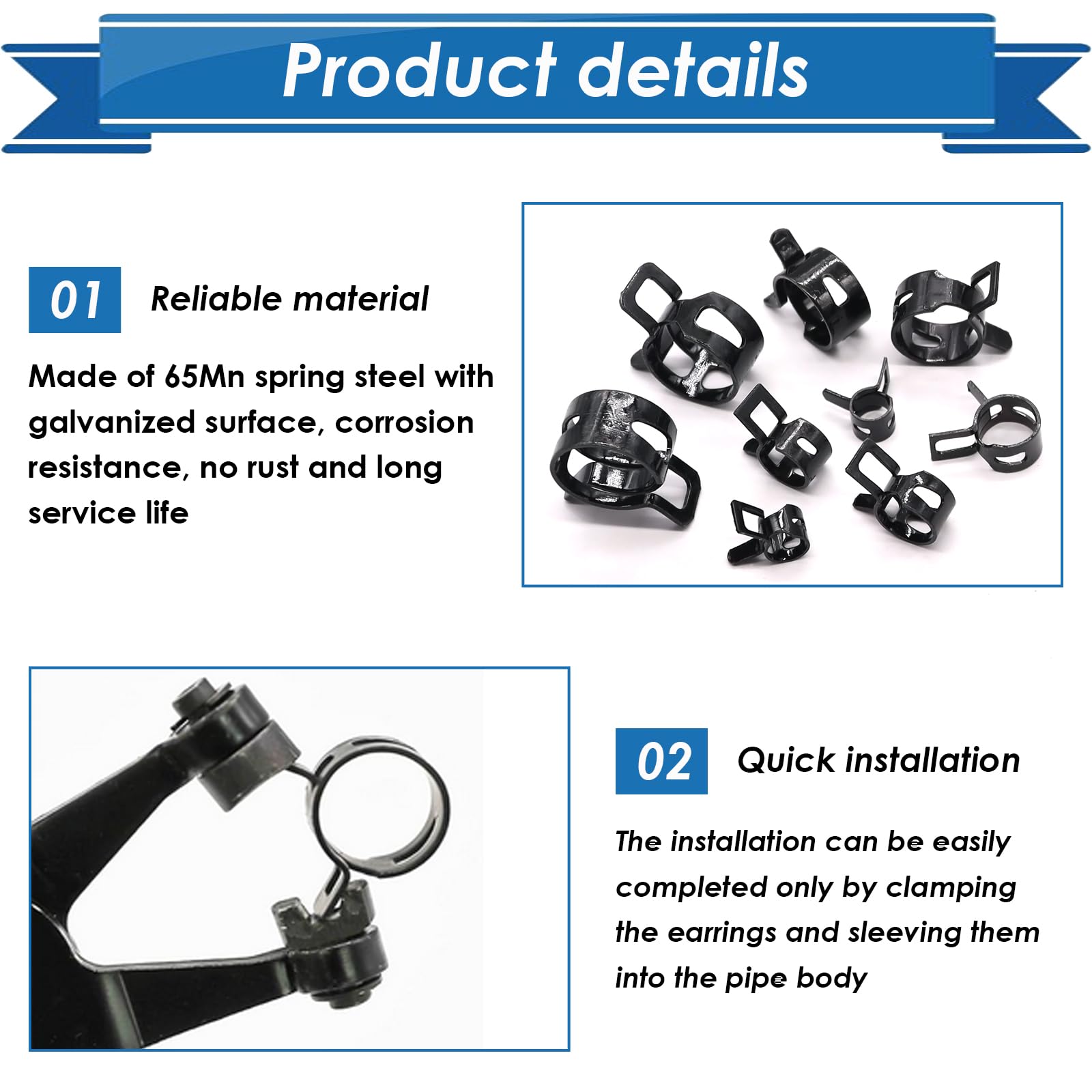 Eoppen 72Pcs Spring Hose Clamps Fuel Line Silicone Vacuum Hose Low Pressure Air Clamps & Sleeving Automotive Replacement Fastene