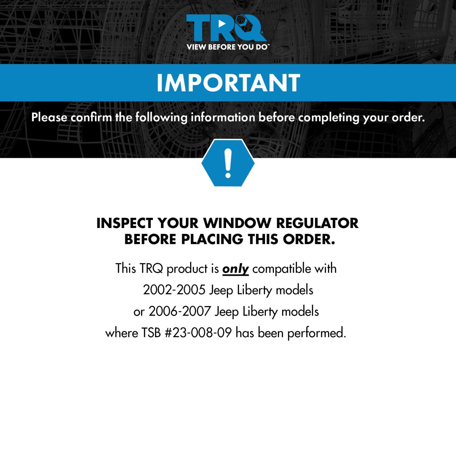 Trq Rear Right Power Window Regulator & Motor Assembly Passenger Side Compatible With 2002-2007 Jeep Liberty