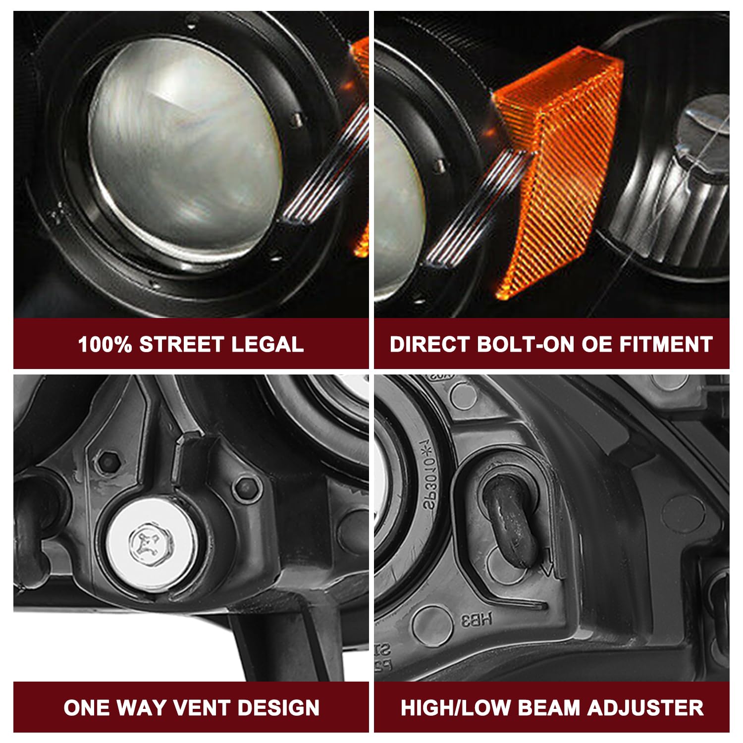 Jsboyat Halogen Headlight Assembly Compatible With 2004-2009 Mazda 3 Sedan 4-Door Driver And Passenger Side Black Housing With Amber Reflector