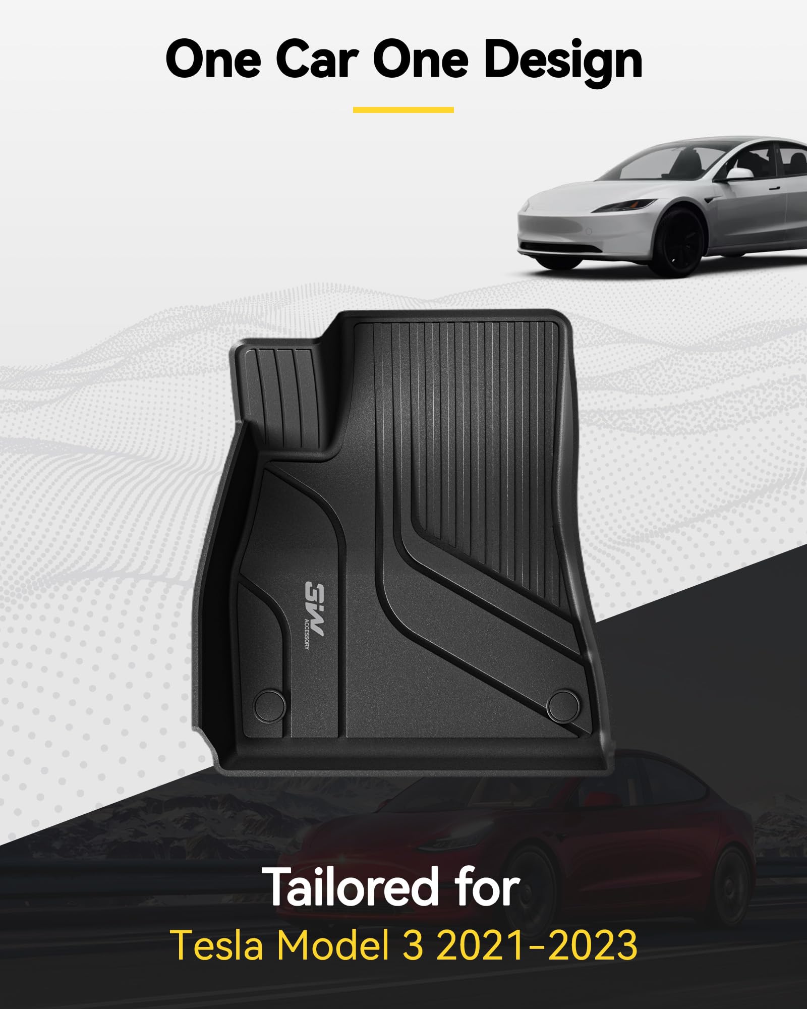3W Floor Mats Fit for 2021-2023 Tesla Model 3, TPE All Weather Custom Fit Floor Liner 1st and 2nd Row Full Set Car Liners, Black