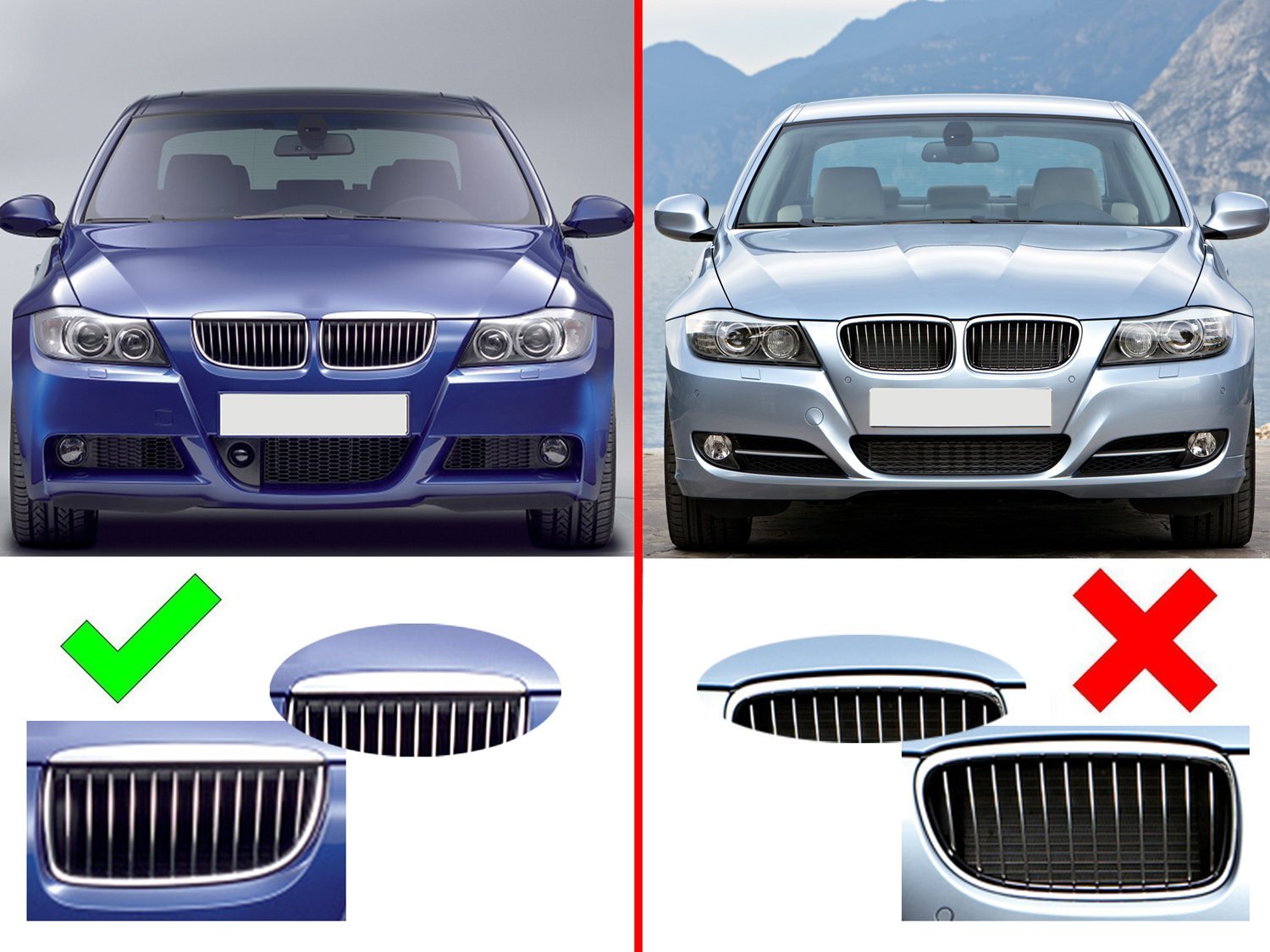 Ijdmtoy Exact Fit ///M-Colored Grille Insert Trims Compatible With 2006-2008 Bmw E90/E91 Pre-Lci 3 Series W/12-Beam Grill Only