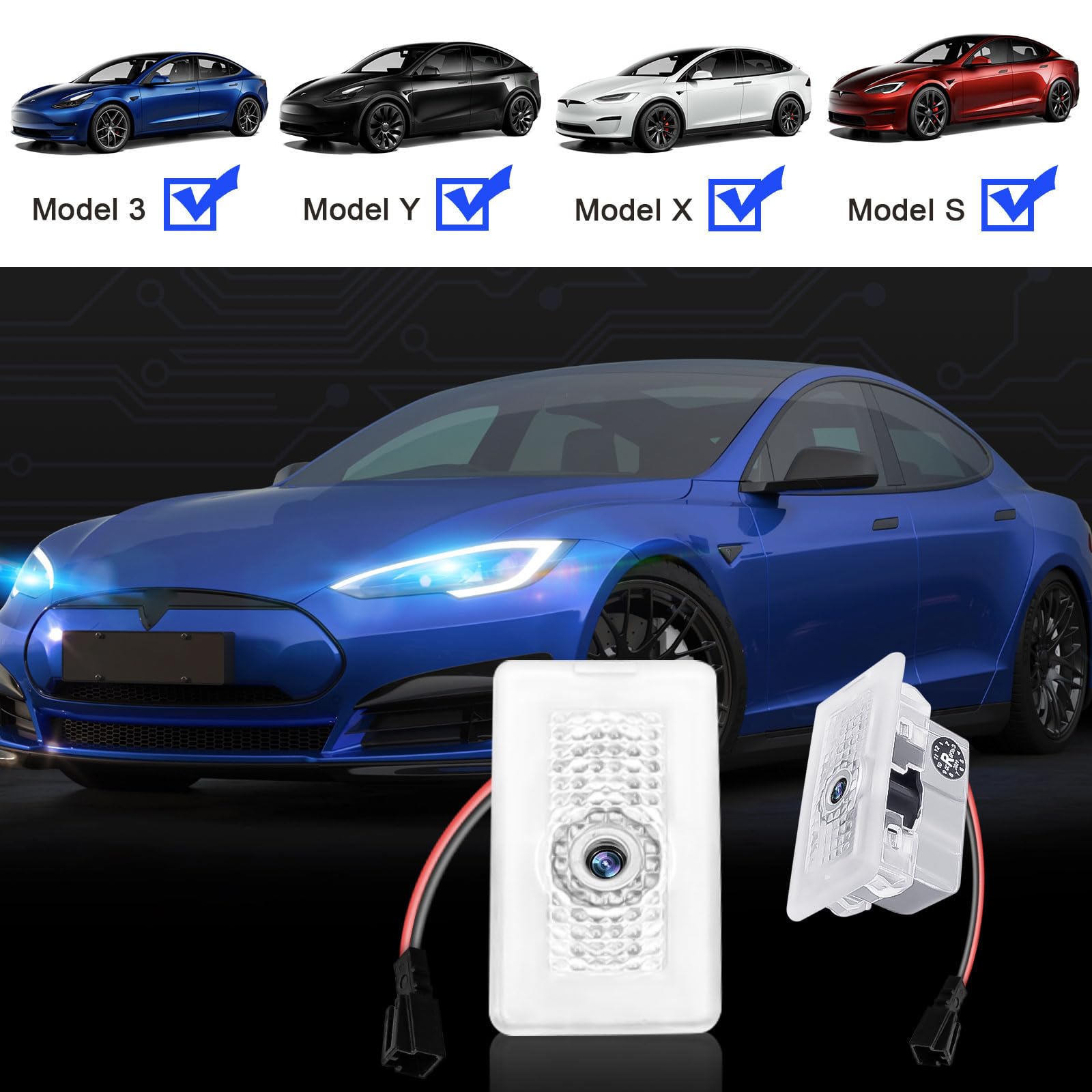 4Pcs Upgraded Tesla Puddle Lights Car Door Lights Logo Projector,Rcbdcygj Ultra-Bright Ghost Shadow Lights Welcome Courtesy Step Door Lamps Replacement With Extension Cords (Pink Light)