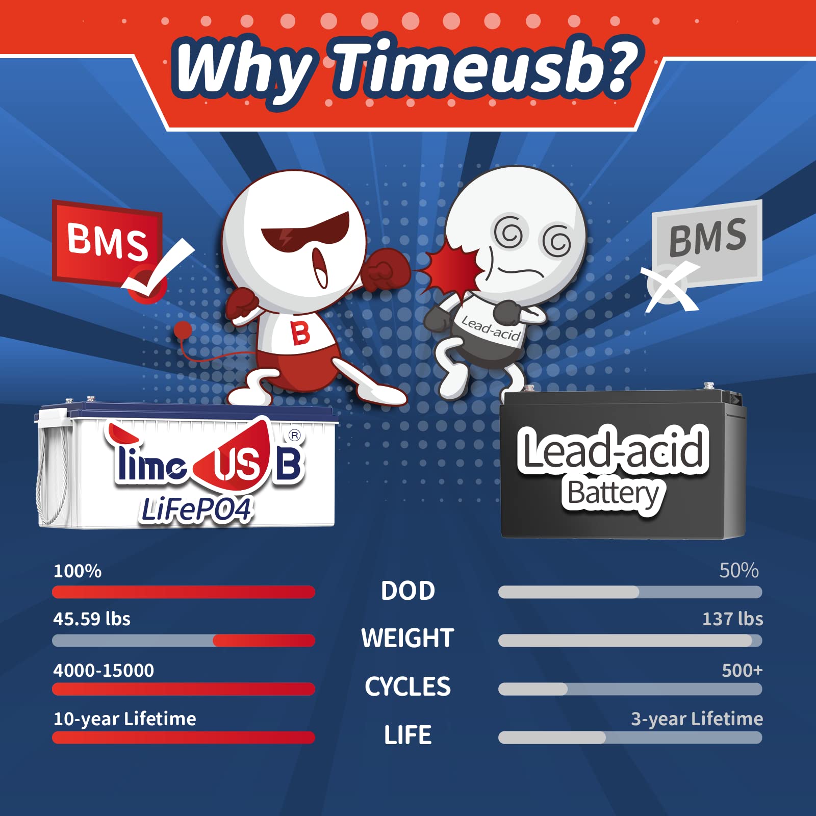 Timeusb 24V 100Ah Lifepo4 Battery, Built-In 100A Bms, 2.56Kwh Lithium Battery, 10-Year Lifetime With Grade A Lifepo4 Cells, Perfect For Rv, Camper, Home Energy Storage, Van, Off-Grid, Etc