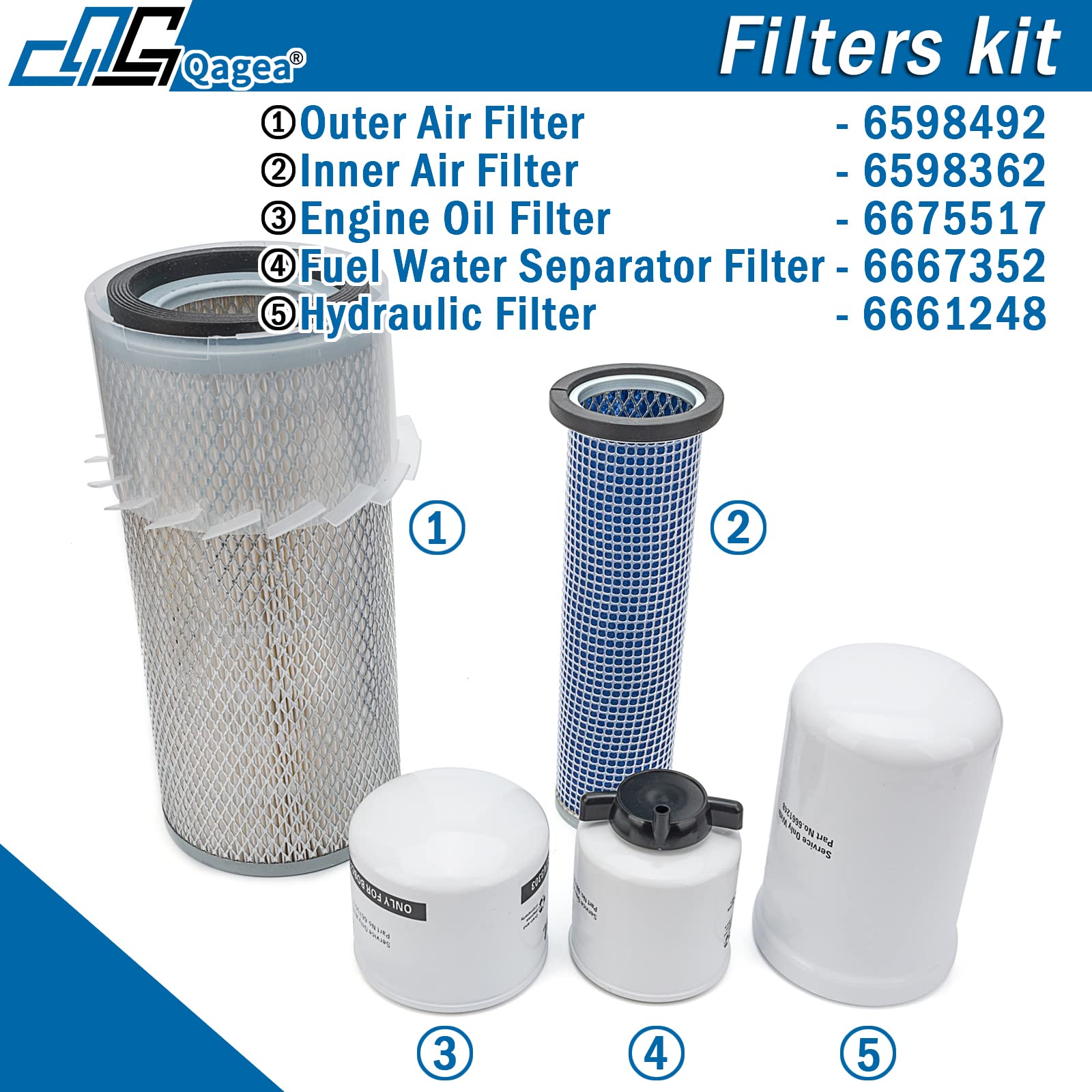 Air Filter & Oil Filter & Skid Steer Filters kit Replace 6598362 6598492 6675517 6667352 6661248 Fit for Bobcat 743 751 751G 753