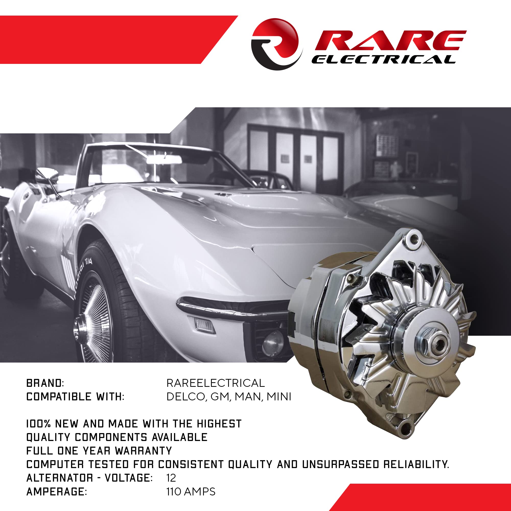 Rareelectrical 110A Chrome Street Rod Gm High Output Alternator Compatible With 1-One Wire Self Exciting Energizing