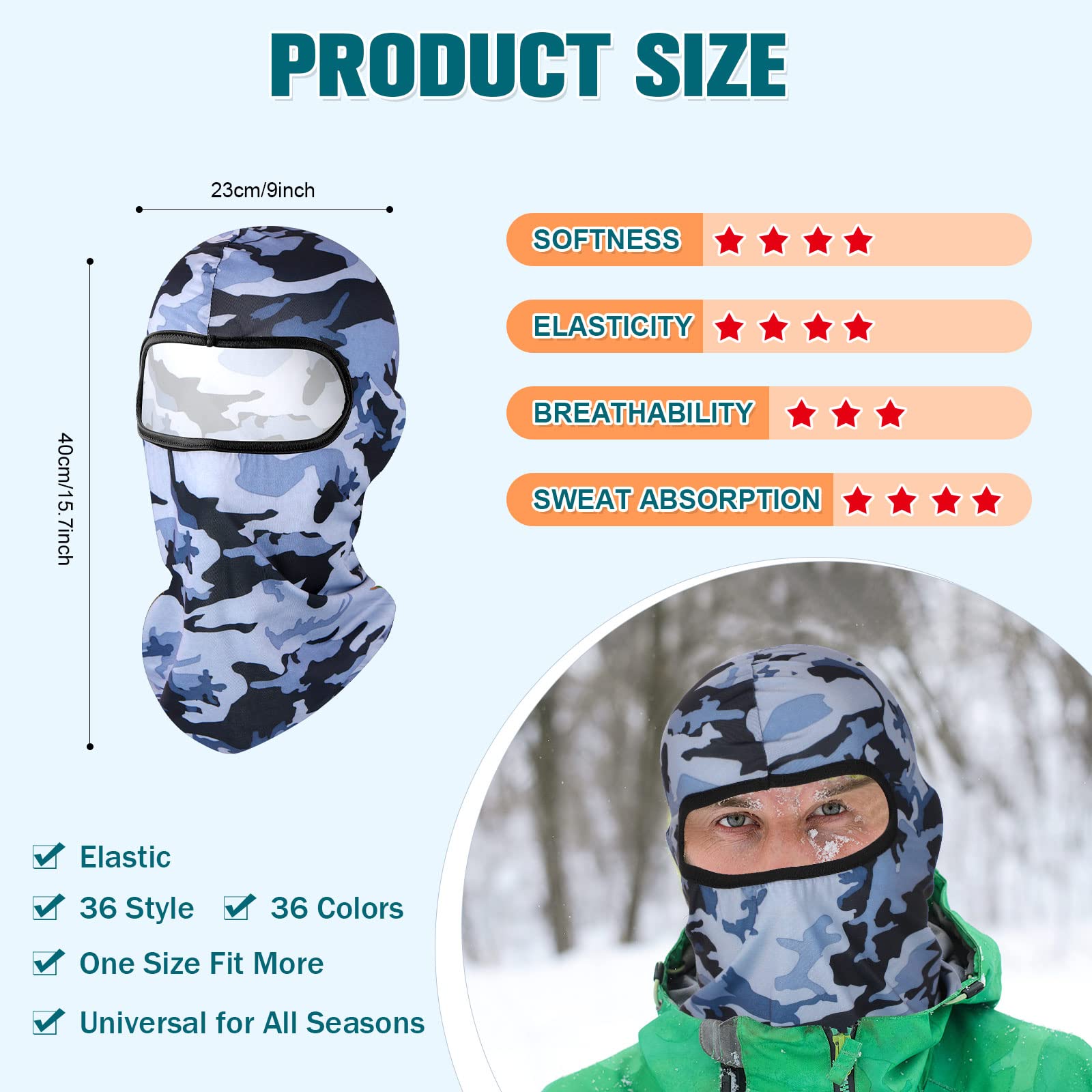 36 Pcs Balaclava Face Mask Cover UV Protection Windproof Face Protective Cover for Outdoor Sports Motorcycle Running Riding (Cam