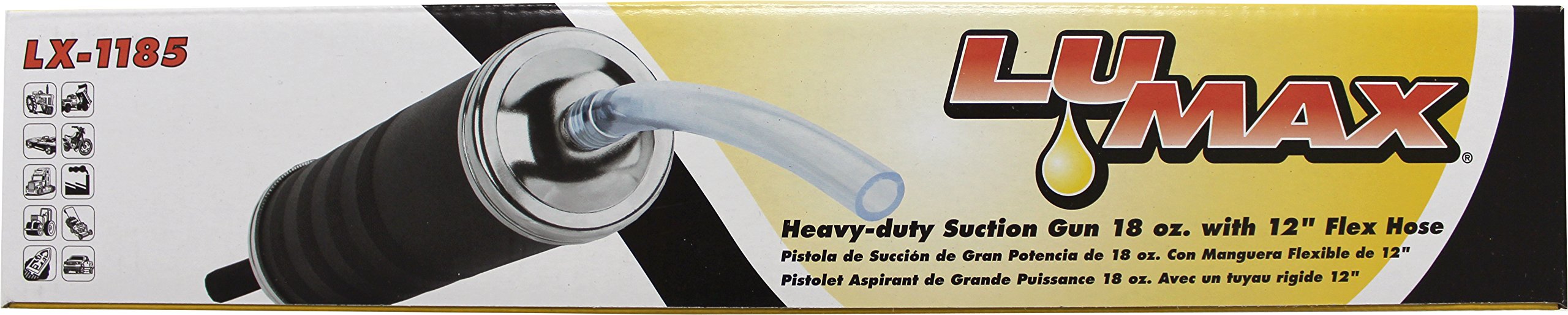 LUMAX LX-1185 Black 18 oz. Suction Gun with 12'' Vinyl Flex Hose. Excellent for Draining and Filling Differentials, Transmission