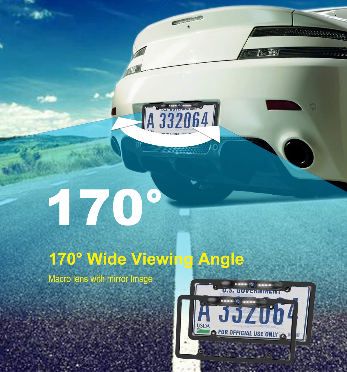 Jpp License Plate Backup Hd Camera, Rear View Camera 170 Viewing Angle Universal Night Vision Waterproof High Sensitive 7 Bright