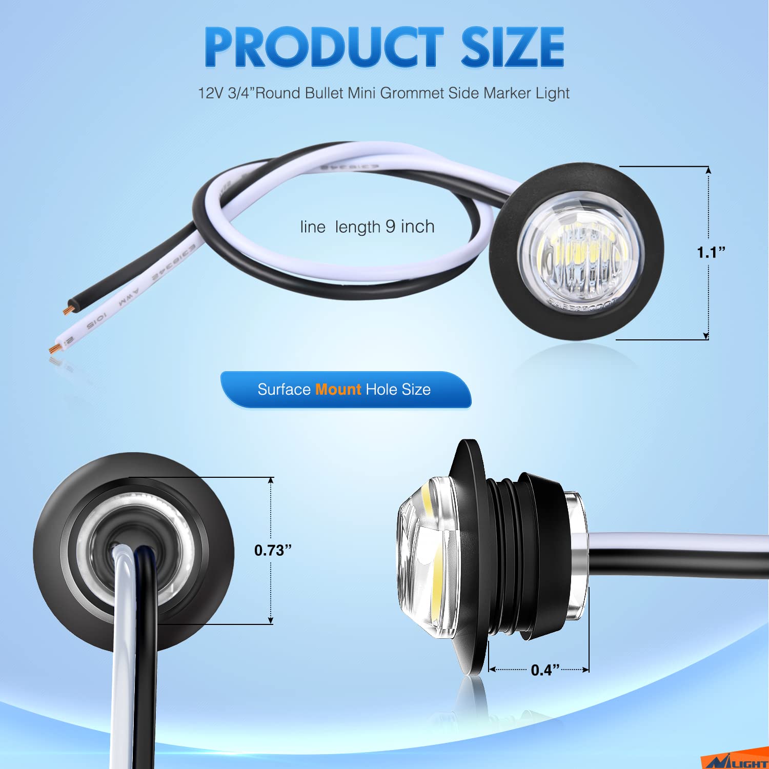 Nilight 10 Pcs 3/4 Inch Round Led Clearance Light Led Front Rear Side Marker Indicator Light Bullet Marker Light For Truck Rv Ca