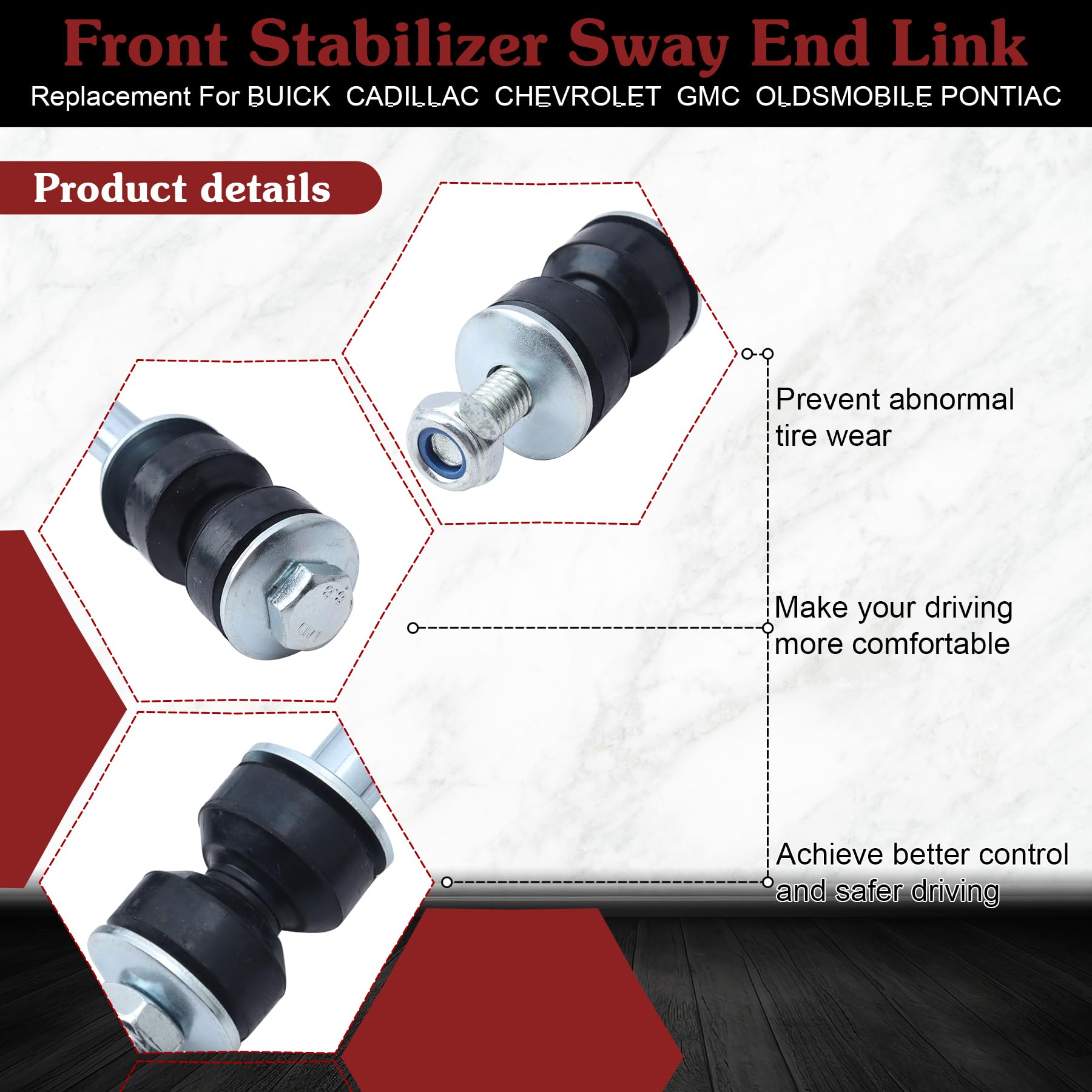 Stiueoav K5252 Sway Bar Link - Front Stabilizer End Link Compatible With 1991-1996 Roadmaster?1986-1990 Lesabre Rwd?1975-1998 Sk