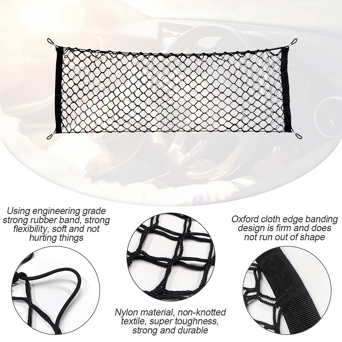 Car Rear Cargo Net, Adjustable Elastic Storage Organizer Net, Trunk Cargo Storage Net, Universal Fit For Car, Vehicle, Suv (35.4