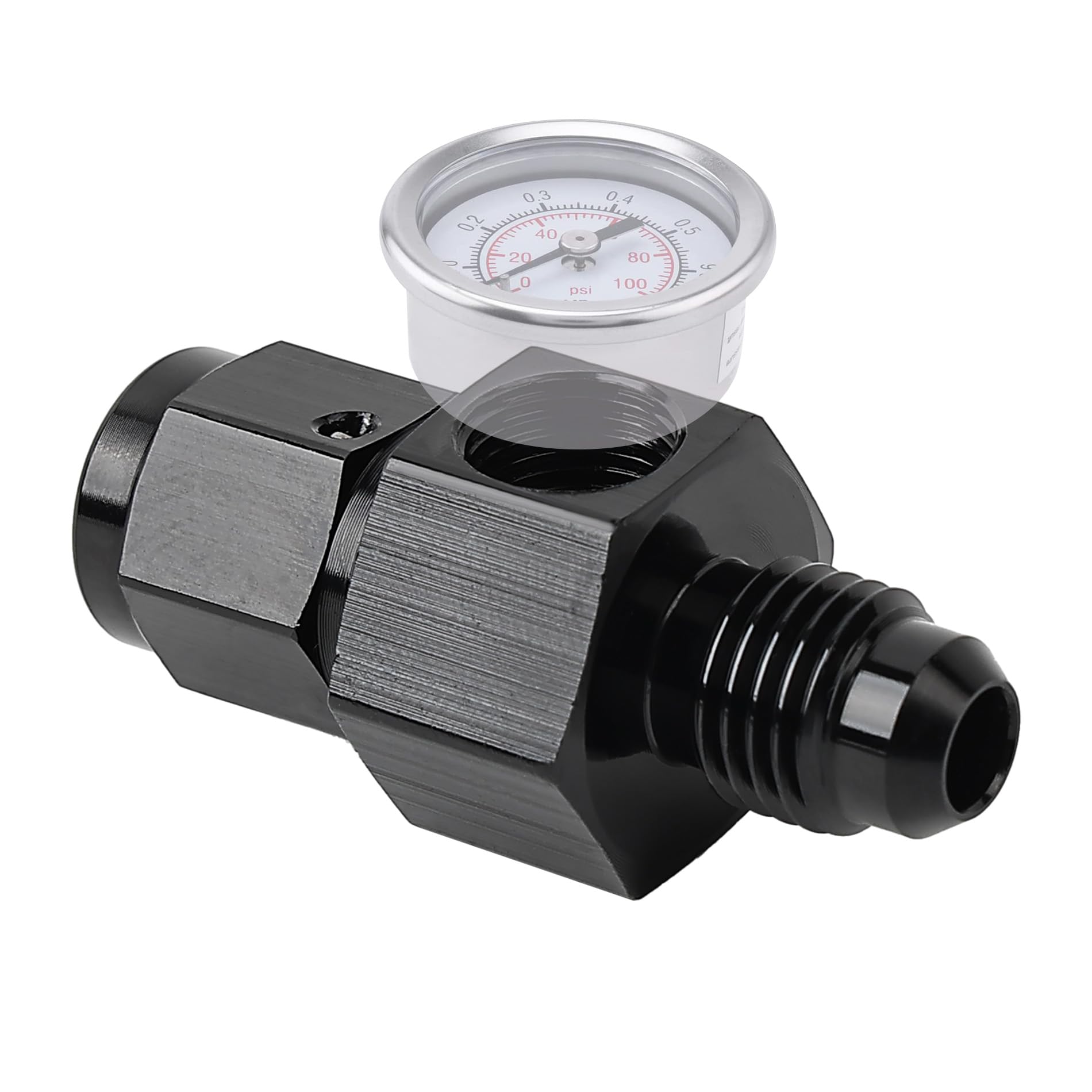 Evil Energy 4An Male Flare To -4 Female Swivel With 1/8 Npt Gauge Port Fuel Pressure Take Off Fitting Adapter Aluminum