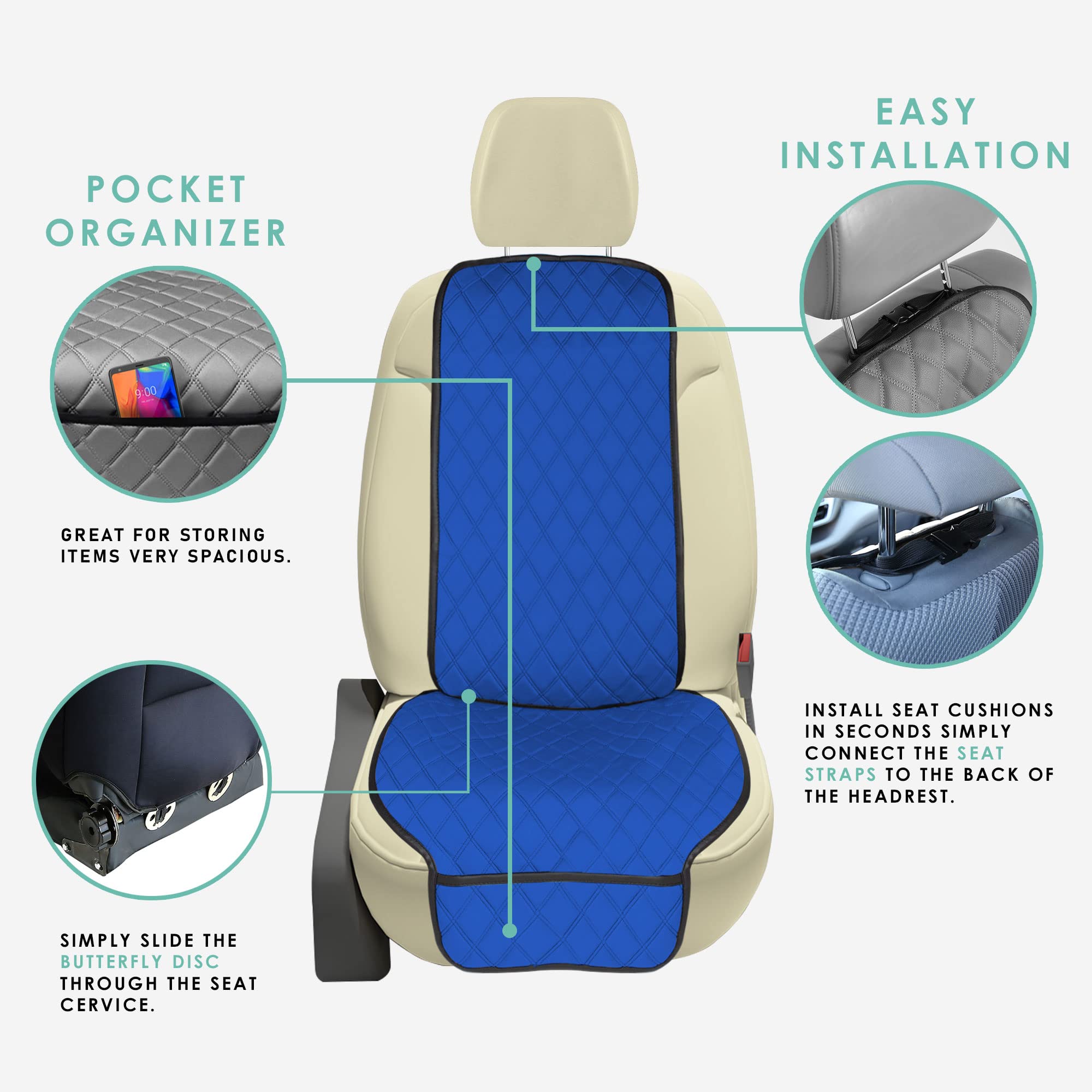 Fh Group Car Seat Cushion Front Set Blue Neosupreme Automotive Seat Cushions - Universal Fit, Car Seat Cushion With Front Pocket