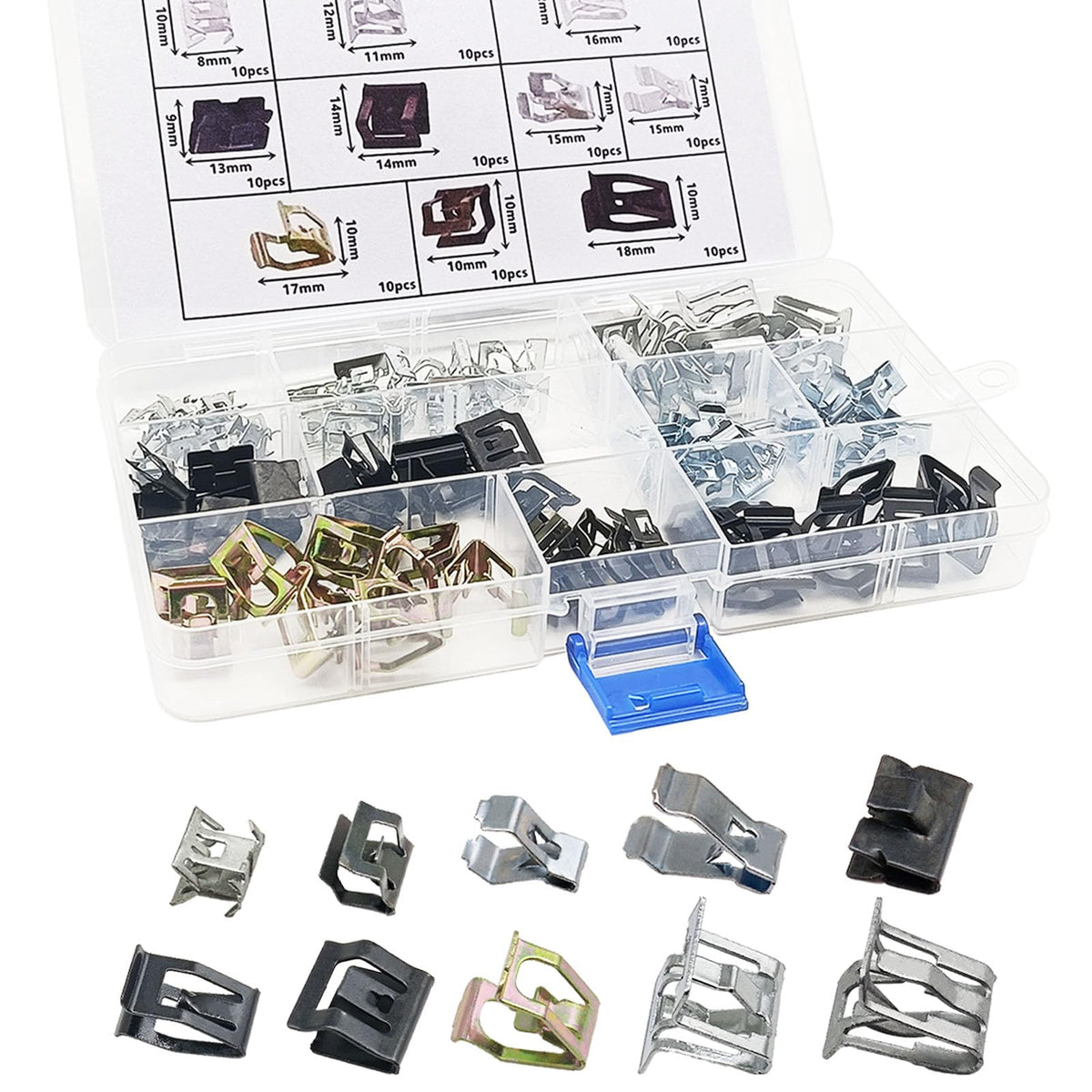 100Pcs 10 Sizes Auto Car U-Clip Metal Trim Panel Spring Clip Trim Moulding Clip Kit 4A0-867-276A Compatible With Vw Audi