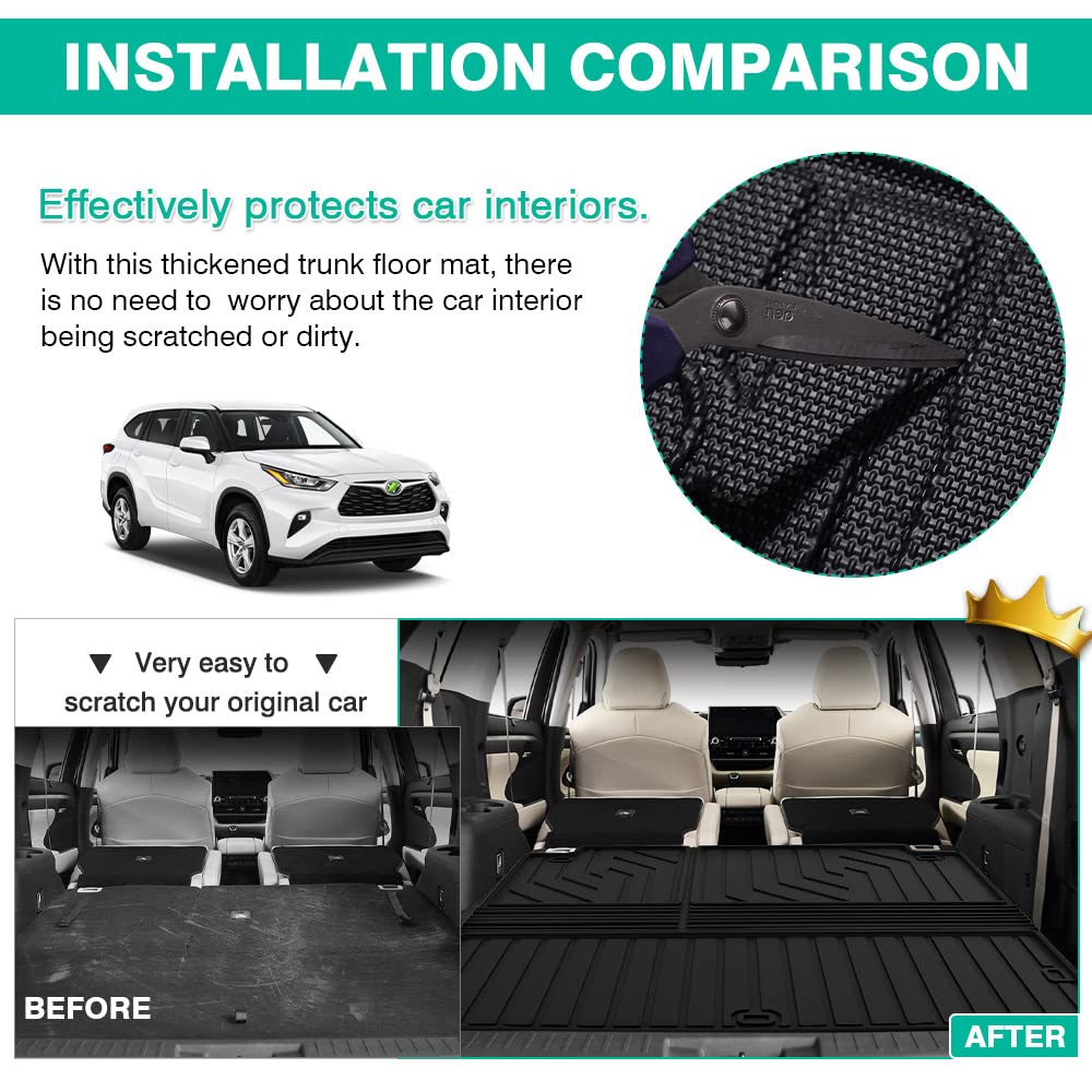 Powerty Trunk Mat For 2020-2023 2024 2025 Toyota Highlander Accessories Cargo Mats Backrest Mat Tpe All Weather Cargo Liner Heav