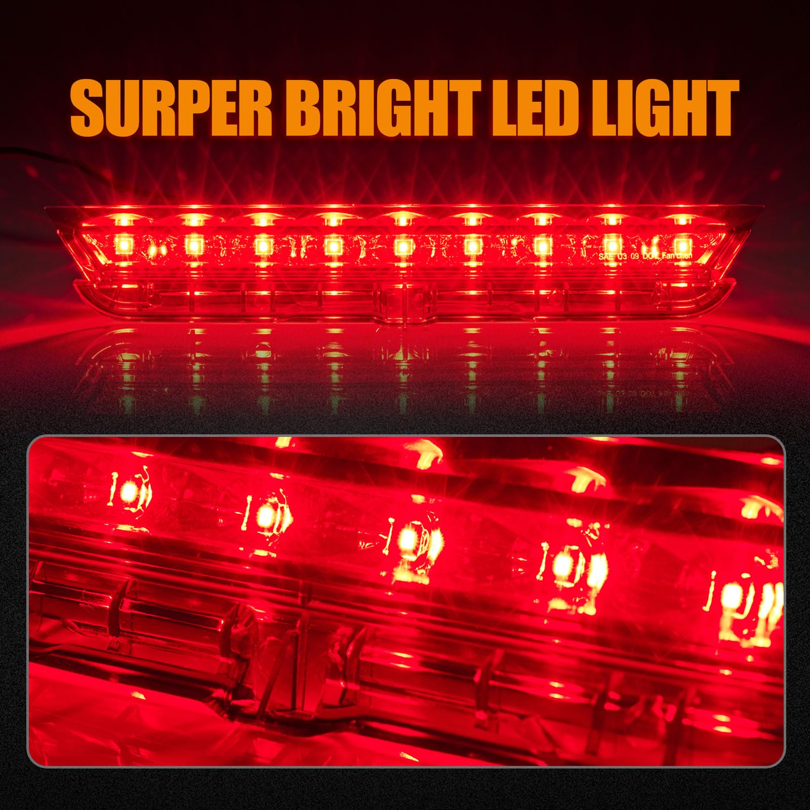 Cxdar Third 3Rd Brake Light Led For 2011-2016 Scion Tc, High Mount Rear Brake Lights Assembly For 11-16 Scion Tc, Waterproof Cen