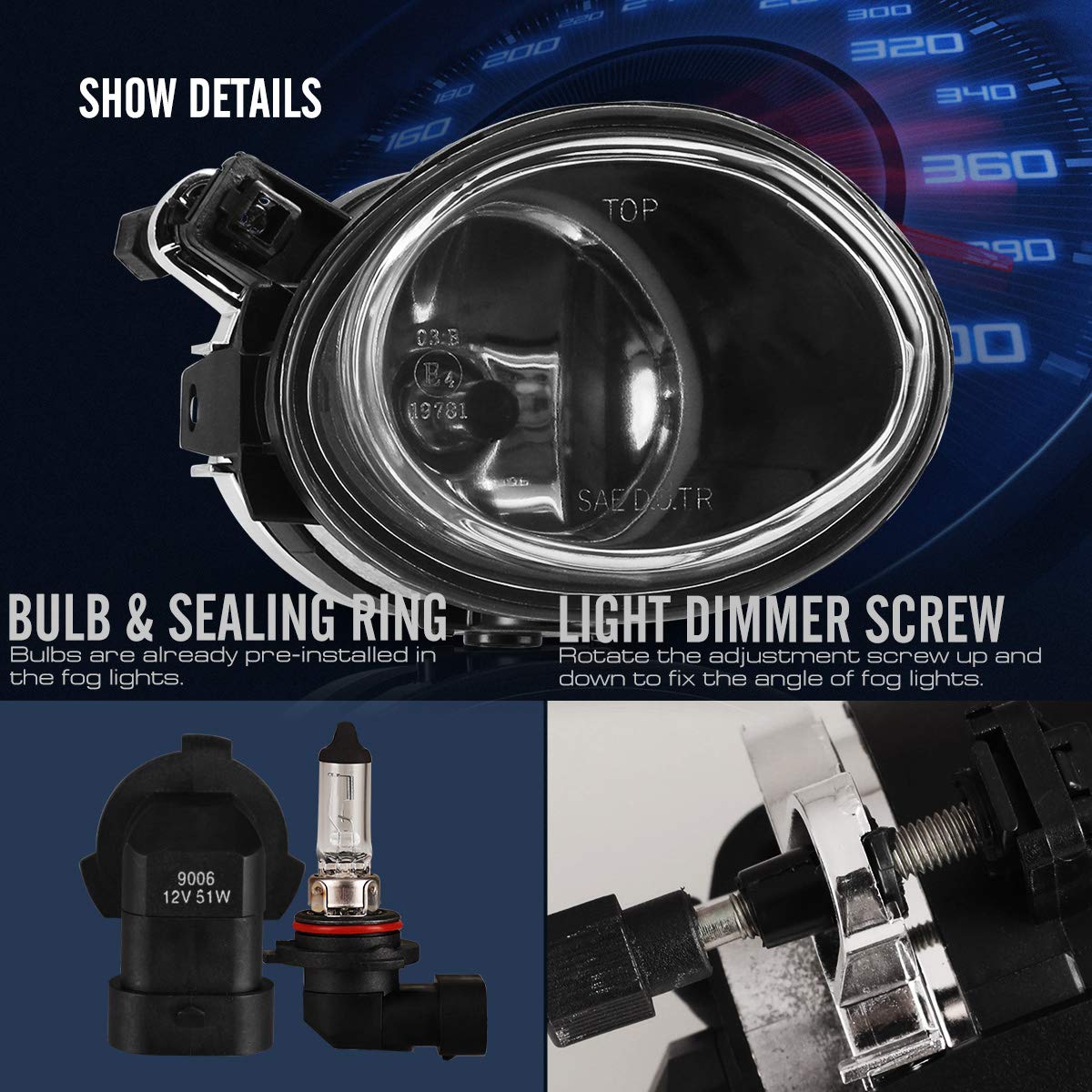 Autowiki Fog Lights For 2001-2006 Bmw 3 Series E46 M3/ 00-03 5 Series E39 M5 With Clear Lens 2Pcs