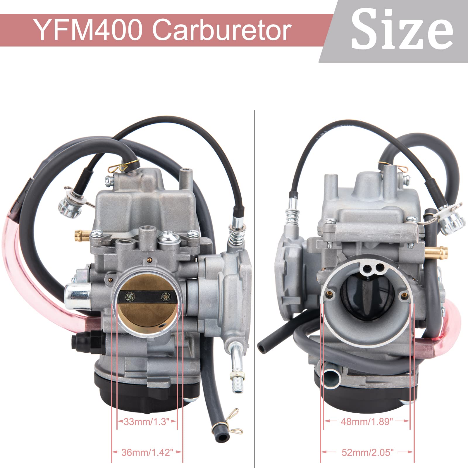 Yfm400 Carburetor Compatible With Atv Yamaha 2000-2006 Kodiak 400 Yfm400 & Big Bear 400, 2004-2006 Bruin 350, 2006-2009 Wolverine 350, 2007-2011 Grizzly 350 450, 2007-2010 Wolverine 450