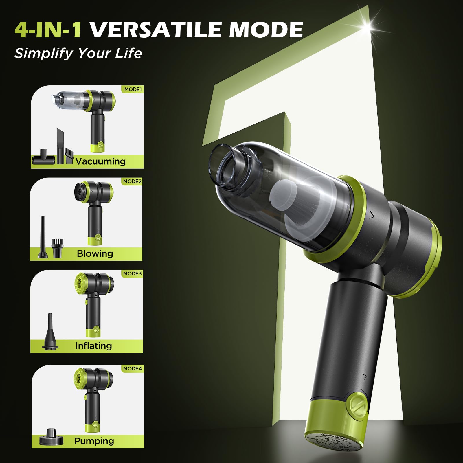 Handheld Car Vacuum Portable Cordless with 2000mAh Battery, 4 in 1 Handheld Vacuum Cleaner and Air Duster ,15000PA Portable Mini