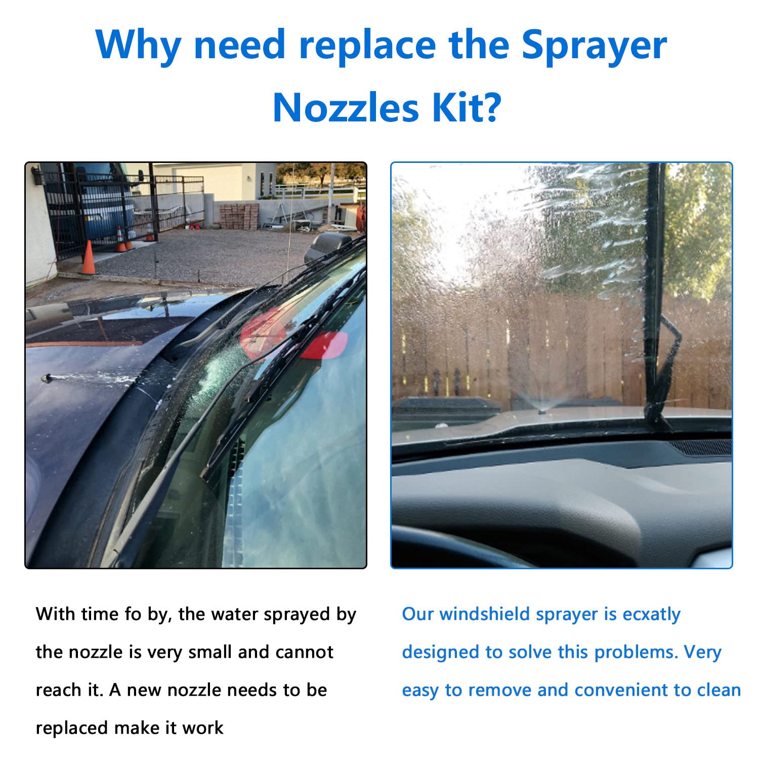 GZZTORES Windshield Washer Nozzles Kit for Chrysler Dodge Ram, 2 Nozzles with Gaskets, 157 Hose & Blue Removal Tool