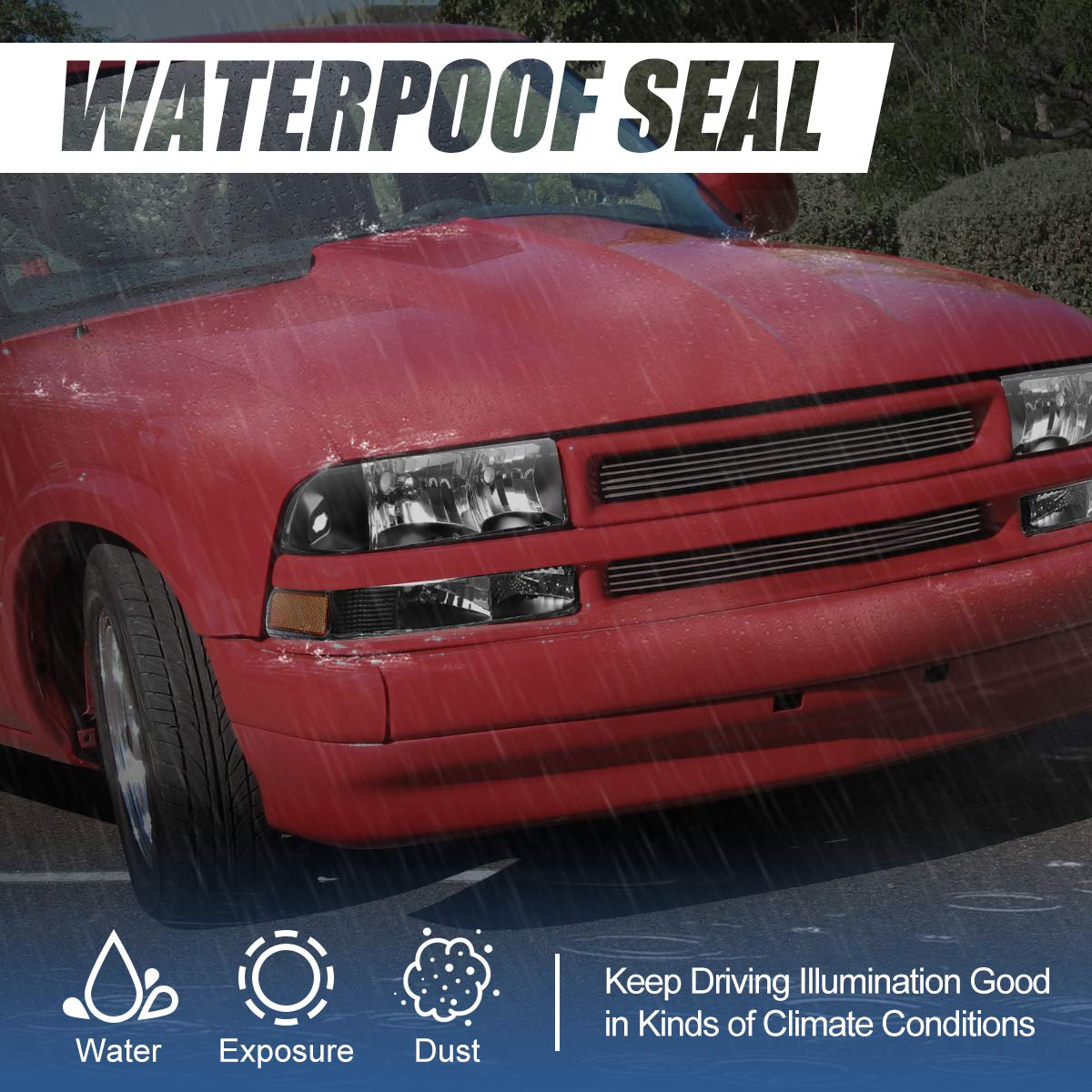 Auto Dynasty Headlights Assembly Bumper Lamps 4Pcs Factory Style Halogen Model Headlamps Replacement Compatible With Chevy S10 Blazer 1998-2004, Driver And Passenger Side, Black Housing Amber Corner