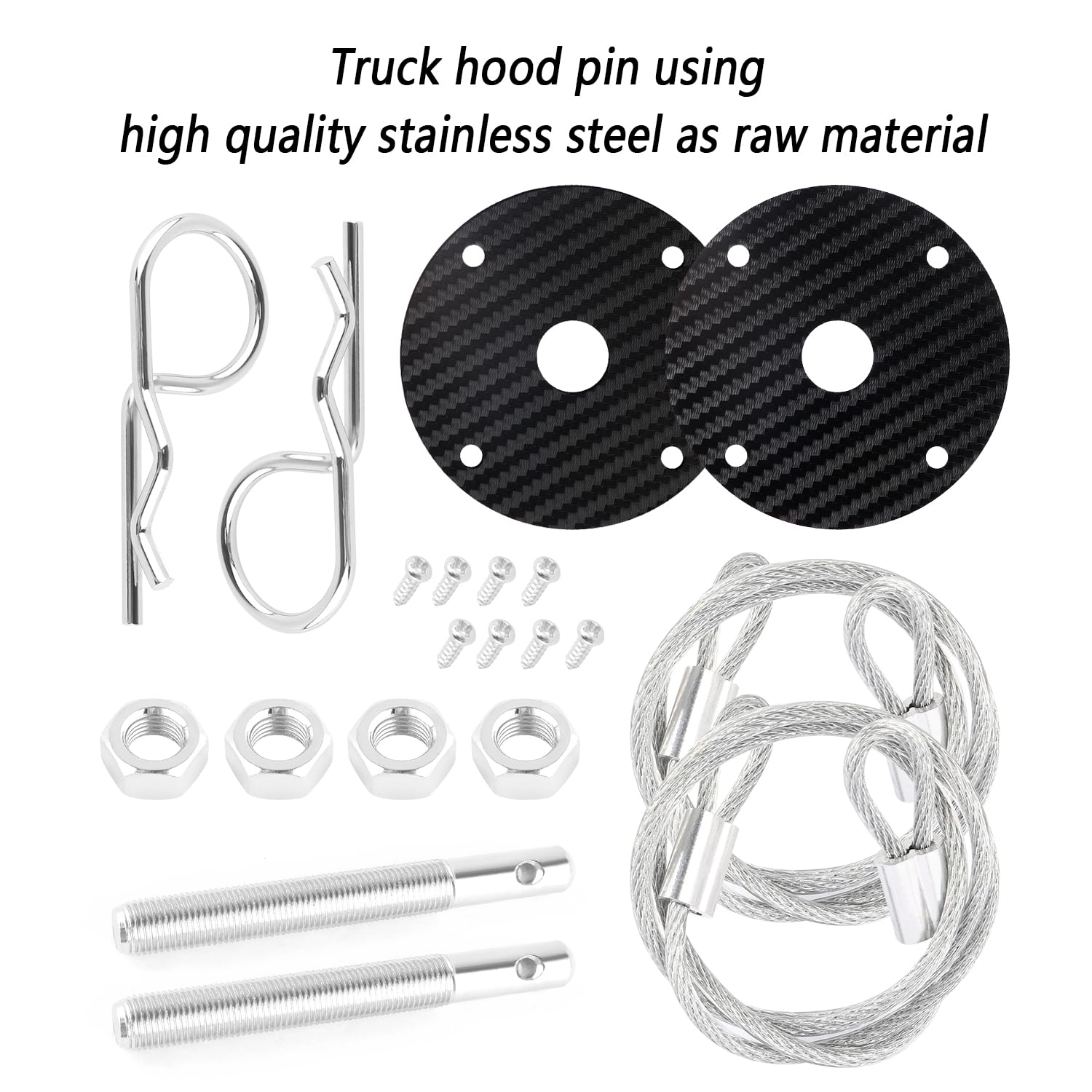 IHOTDER Stainless Steel Car Hood Pins Kit - Carbon Fiber Black Quick Release for Reduced Shaking - Universal Automotive Exterior Accessory