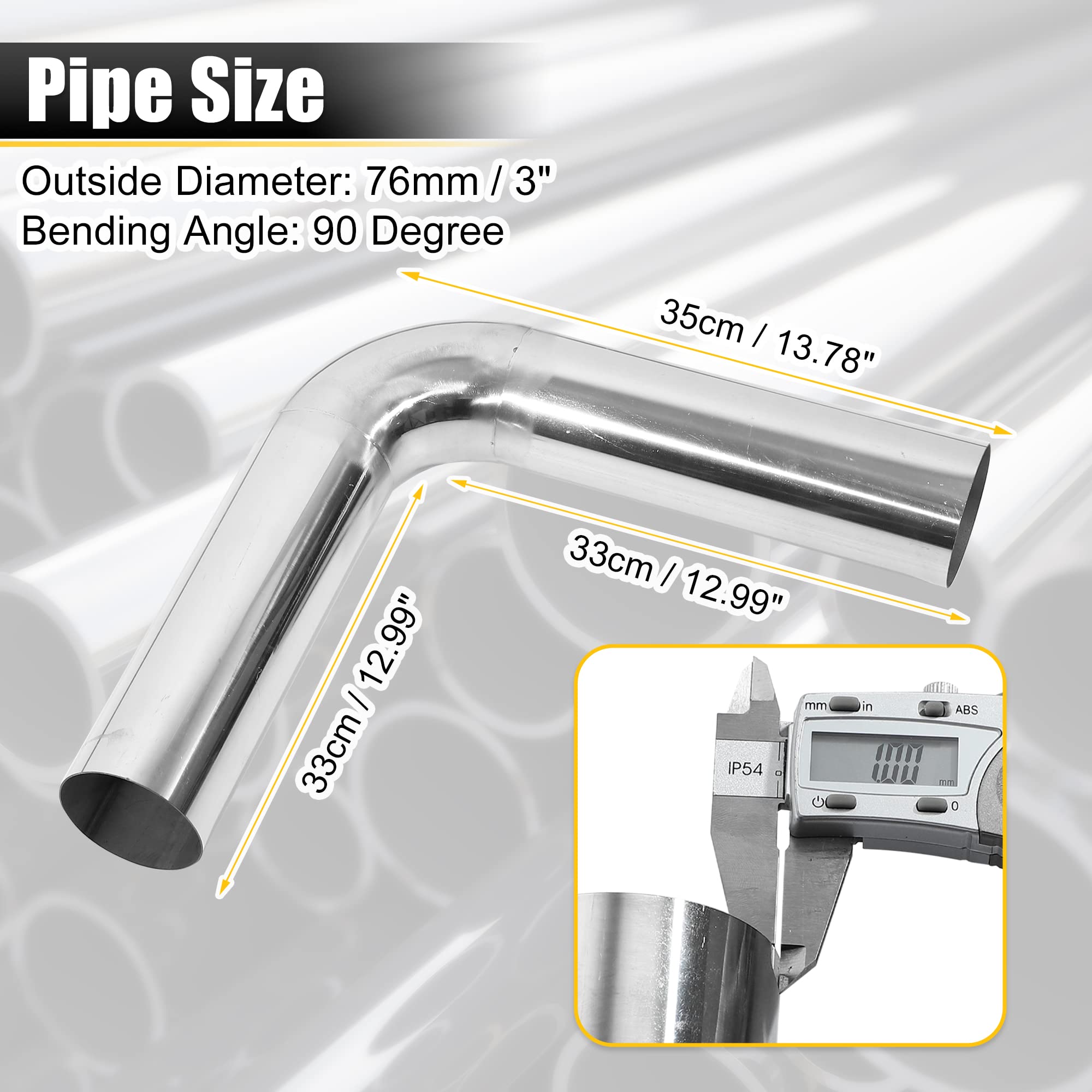 X AUTOHAUX 2 Pcs 90 Degree Bend 3'' OD Car DIY Custom Mandrel Exhaust Pipe 3 Inch Tube Pipe 12.99 Inch End to End T304 Stainless