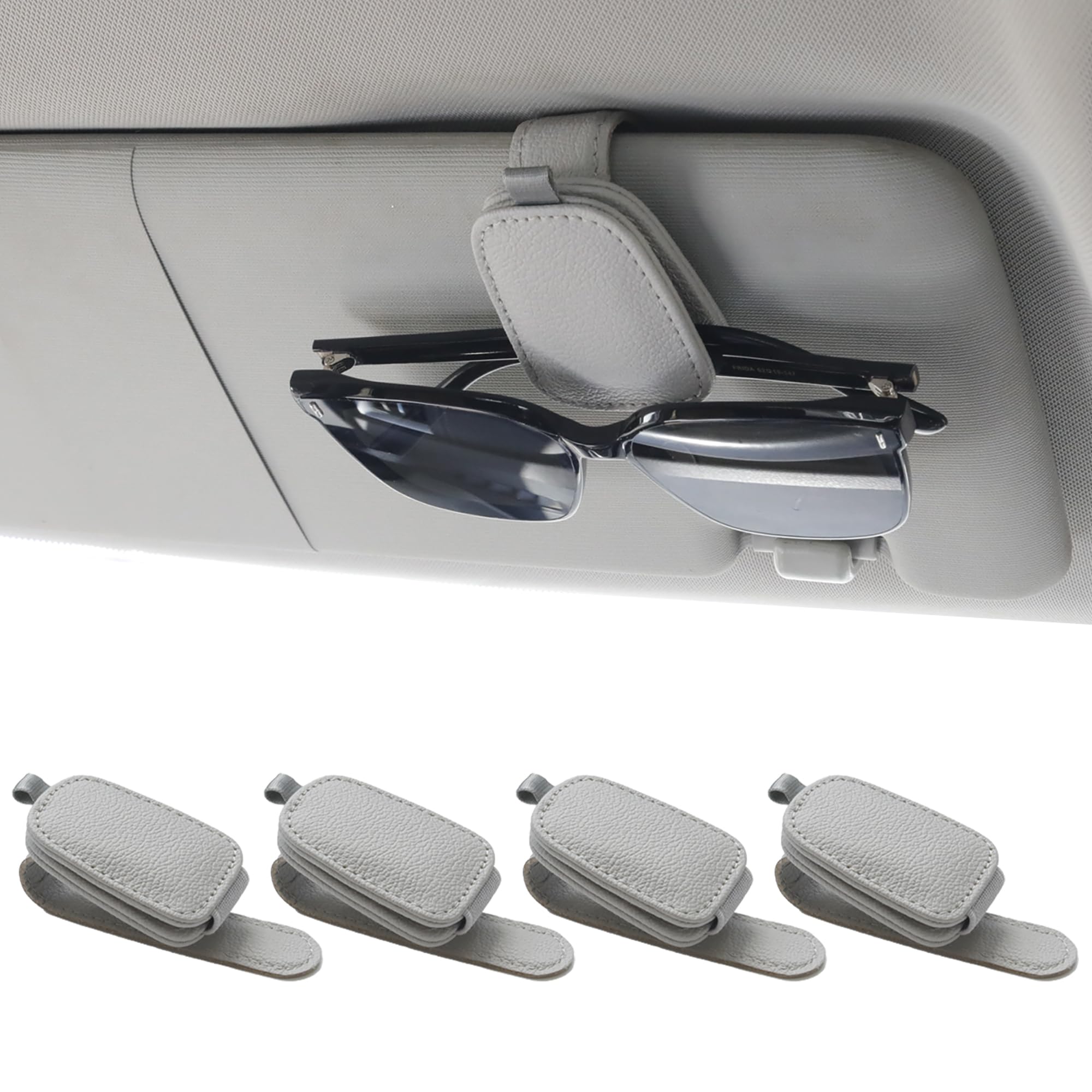 Yuoyar 4 Packs Sunglasses Holders for Car Visor - Magnetic Leather Sunglasses Holder and Ticket Card Clip - Car Visor Accessorie