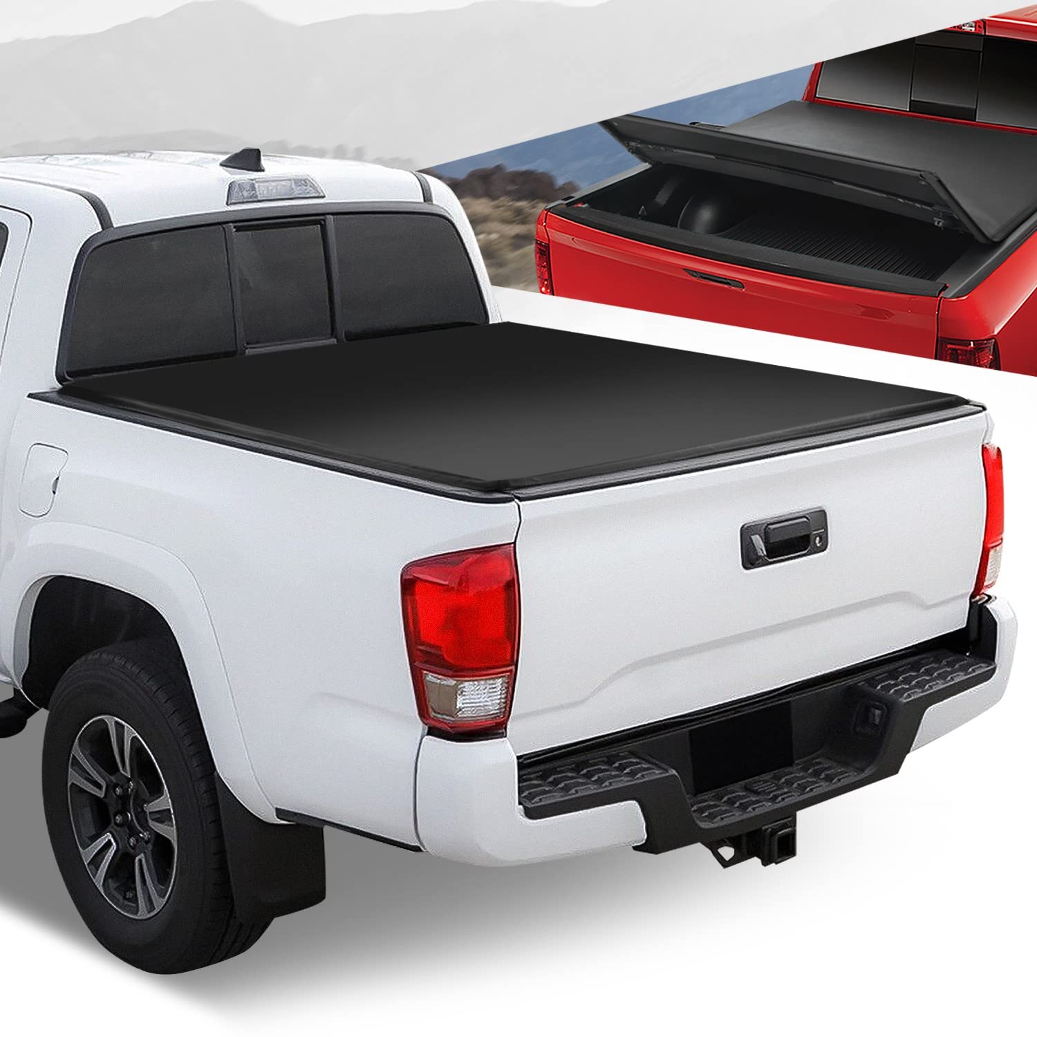 Auto Dynasty Soft Tri-Fold Truck Bed Tonneau Cover Compatible With 2016-2024 Toyota Tacoma 6Ft Fleetside/Styleside Bed With Bed