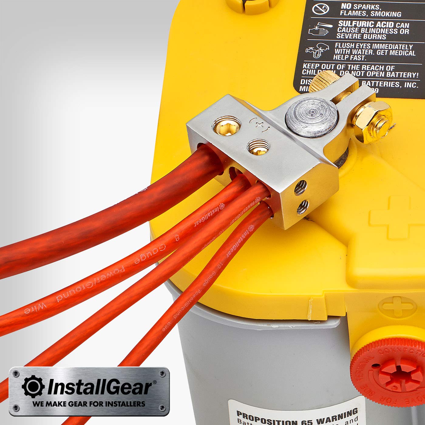 Installgear 2,4,8 Or 10 Gauge Battery Terminals W/Shims - Positive, Negative - Car Battery Terminal, Battery Pack, Heavy Duty Ba