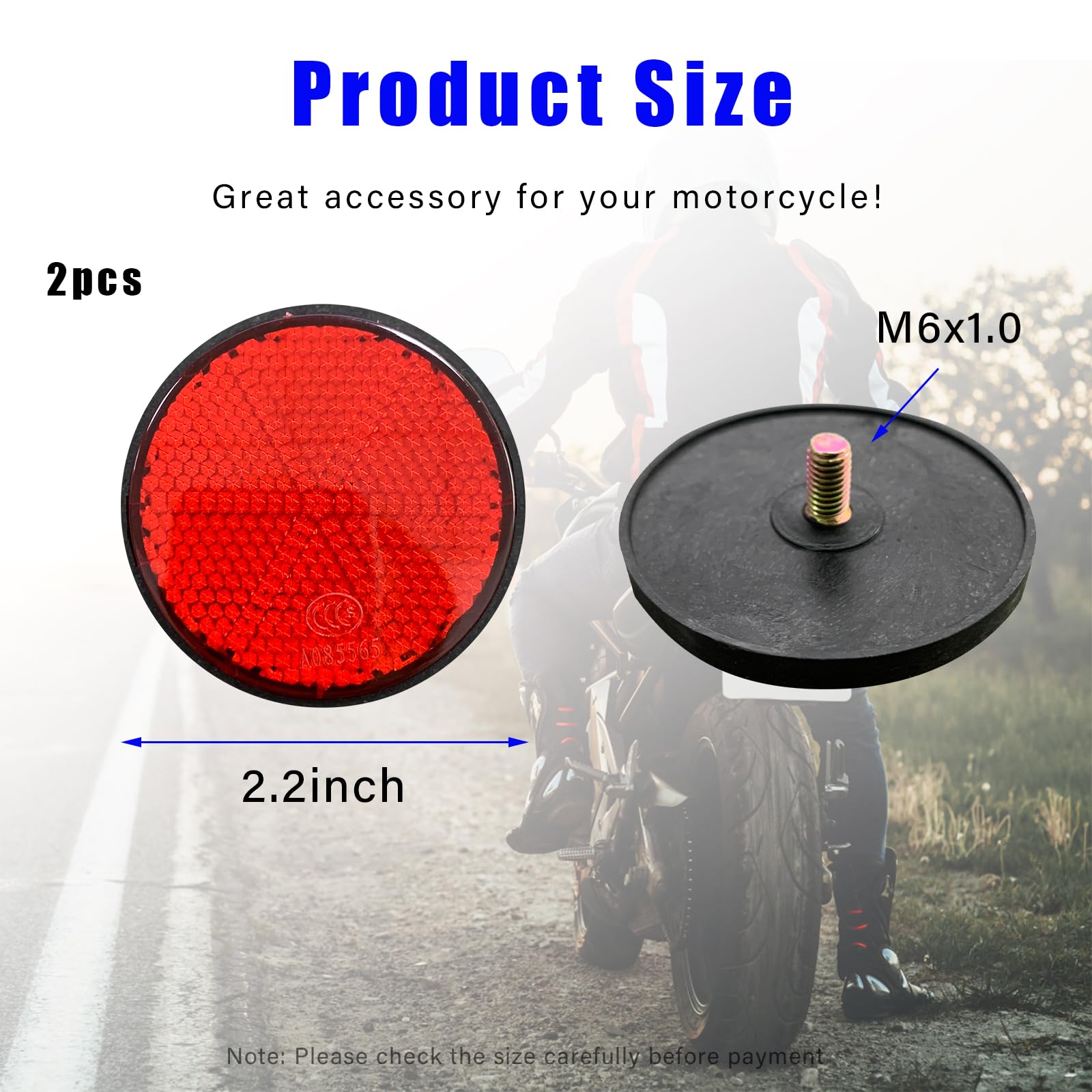 Dickno 2 Pcs M6 X 1.0 Motorcycle Reflectors, Plastic Screw Mount Reflective Warning Reflector, Universal Motorbike Rear Safety Reflectors For Motorcycle, Bicycle, Scooter (Round Red)