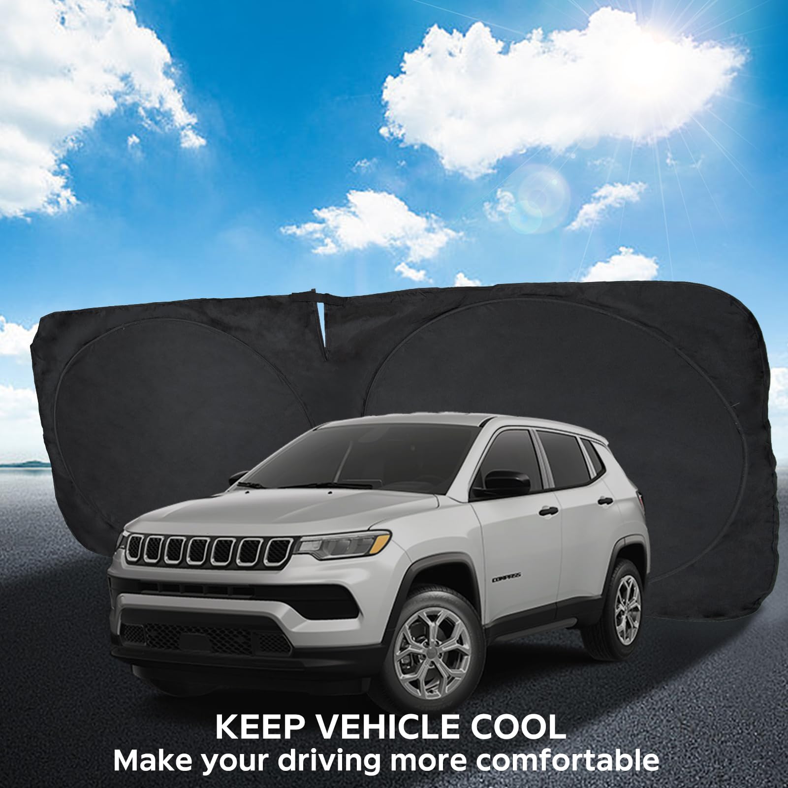 For 2024 Compass Windshield Sun Shade Car Windshield Cover, Custom Fit For Jeep Compass 2017-2023 Ultimate Sun Protection Foldab