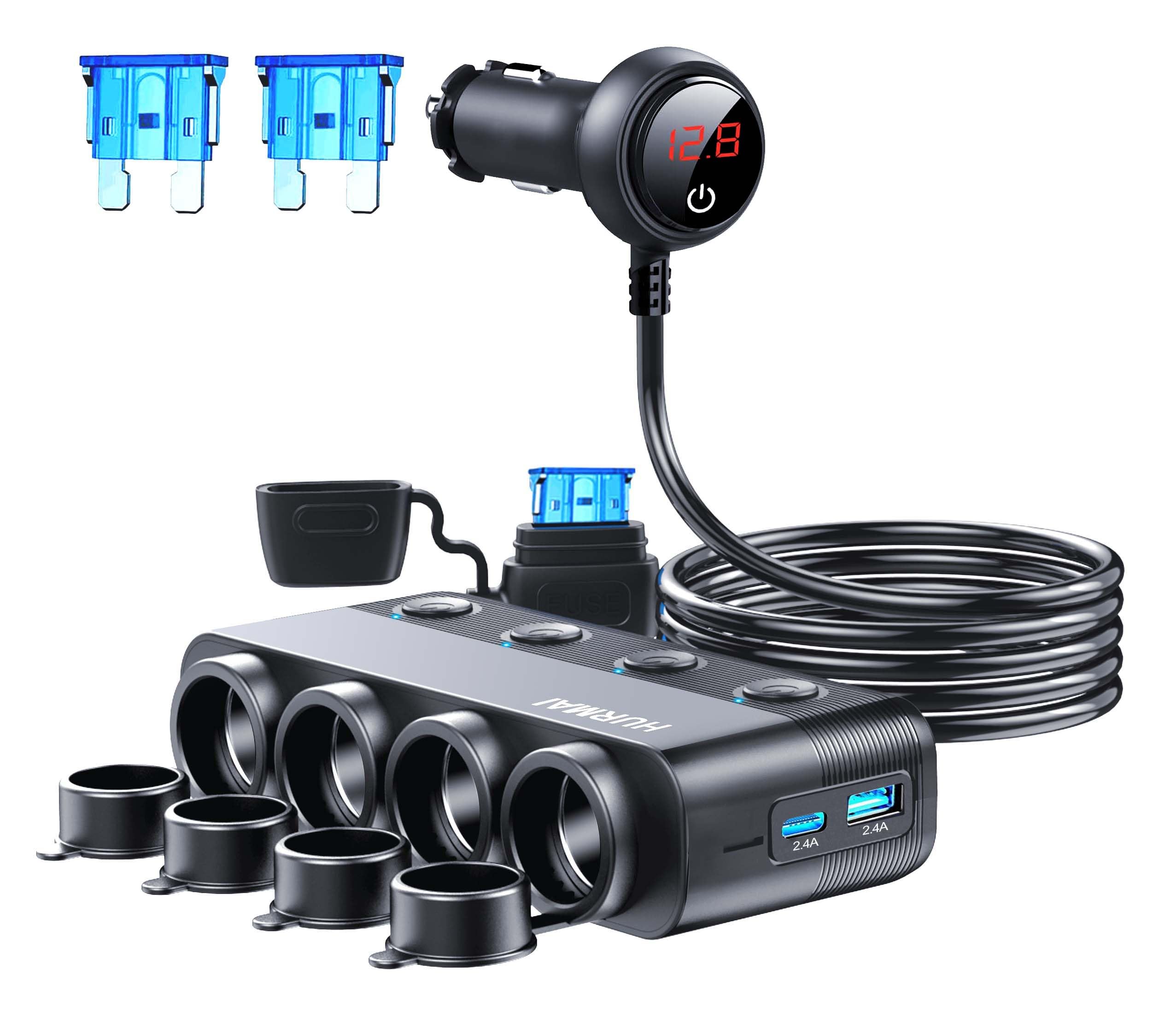 Cigarette Lighter Splitter 216W 4 Socket Car Cigarette Lighter Adapter Heavy Duty Truck Car USB Chager Multi Port USB C 12V/24V 