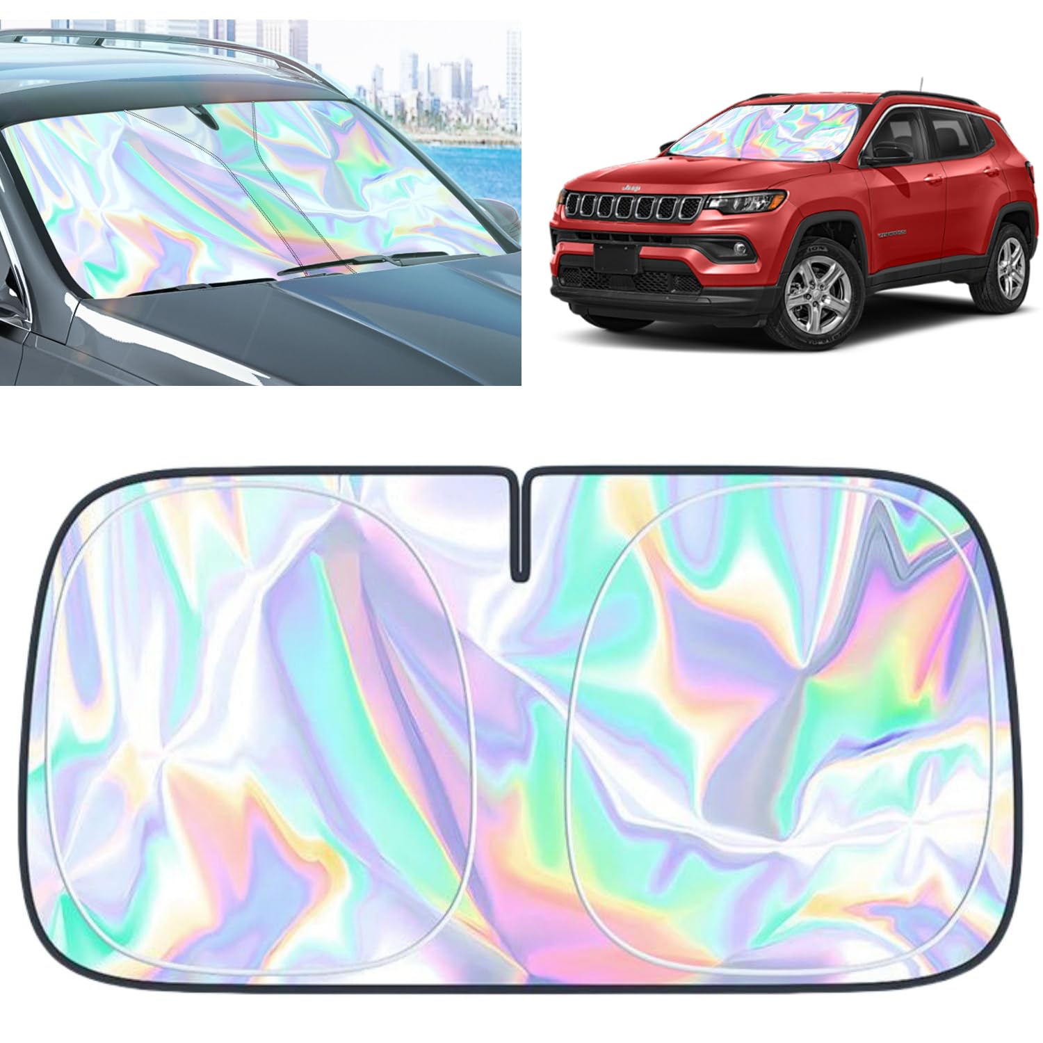 for Jeep Compass Windshield Sun Shade - Foldable Windshield Cover Sun Shade Compass 2007-2025 Accessories Protect Car from Sun R