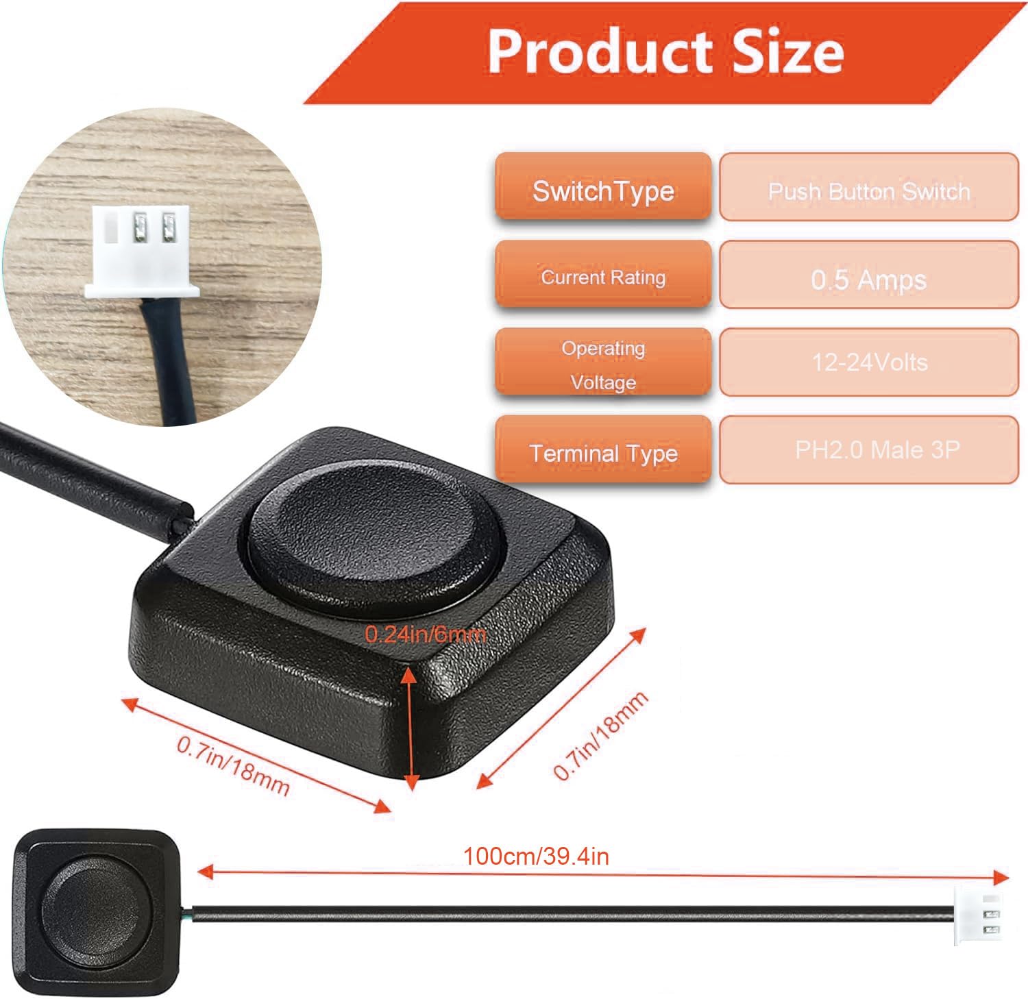 Gebildet 4Pcs Momentary Push Button Switch With Ph2.0Mm 3Pin Connector, On/Off Horn Buttons, 0.5A Surface Mount Mini Switches Fo
