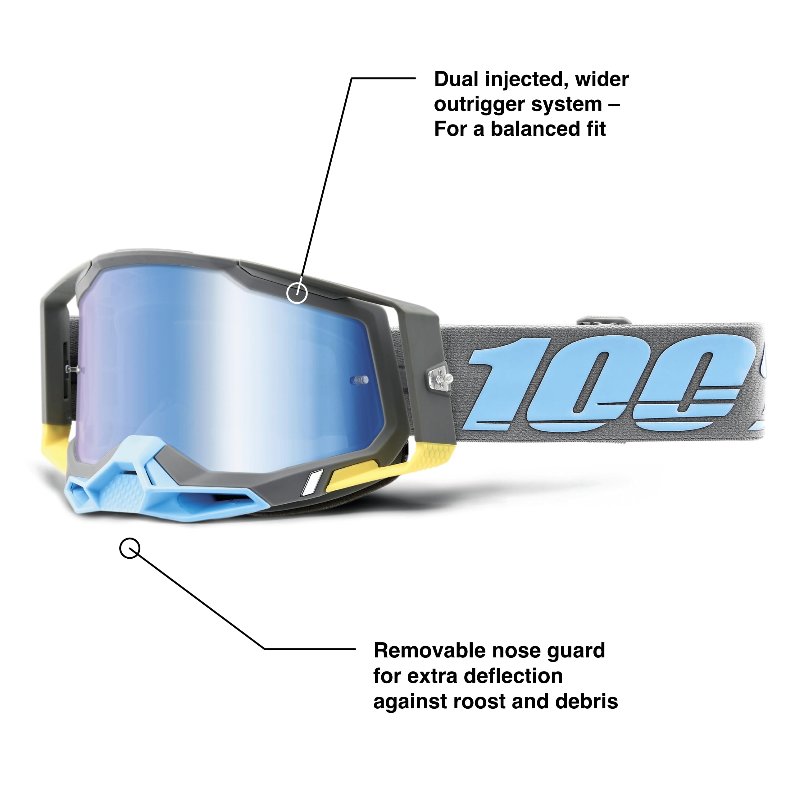 100% Racecraft 2 Mountain Bike & Motocross Goggles - MX and MTB Racing Protective Eyewear (Trinidad - Mirror Blue Lens)