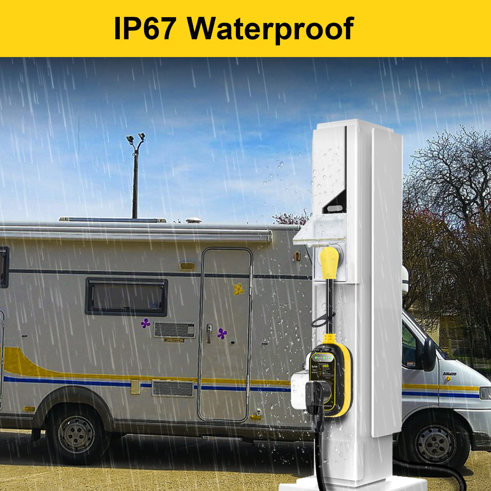 Eygde 30 Amp To 15 Amp 110 Rv Adapter With Surge Protector Waterproof - Patented 4500J 5-15P Male To Tt-30R Plug Rv Circuit Anal