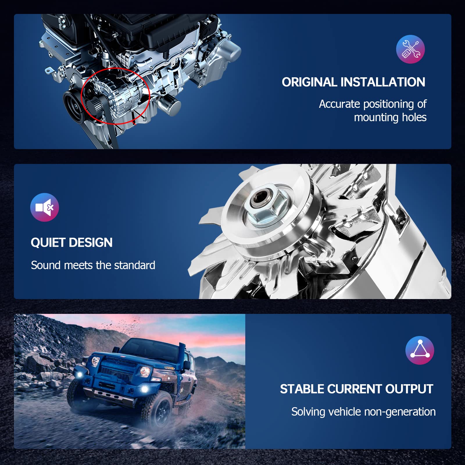 Automotive Alternator Compatible For 120Amp Chrome 1 Wire Self Exciting Street Rod Gm 305 350 Bbc Sbc