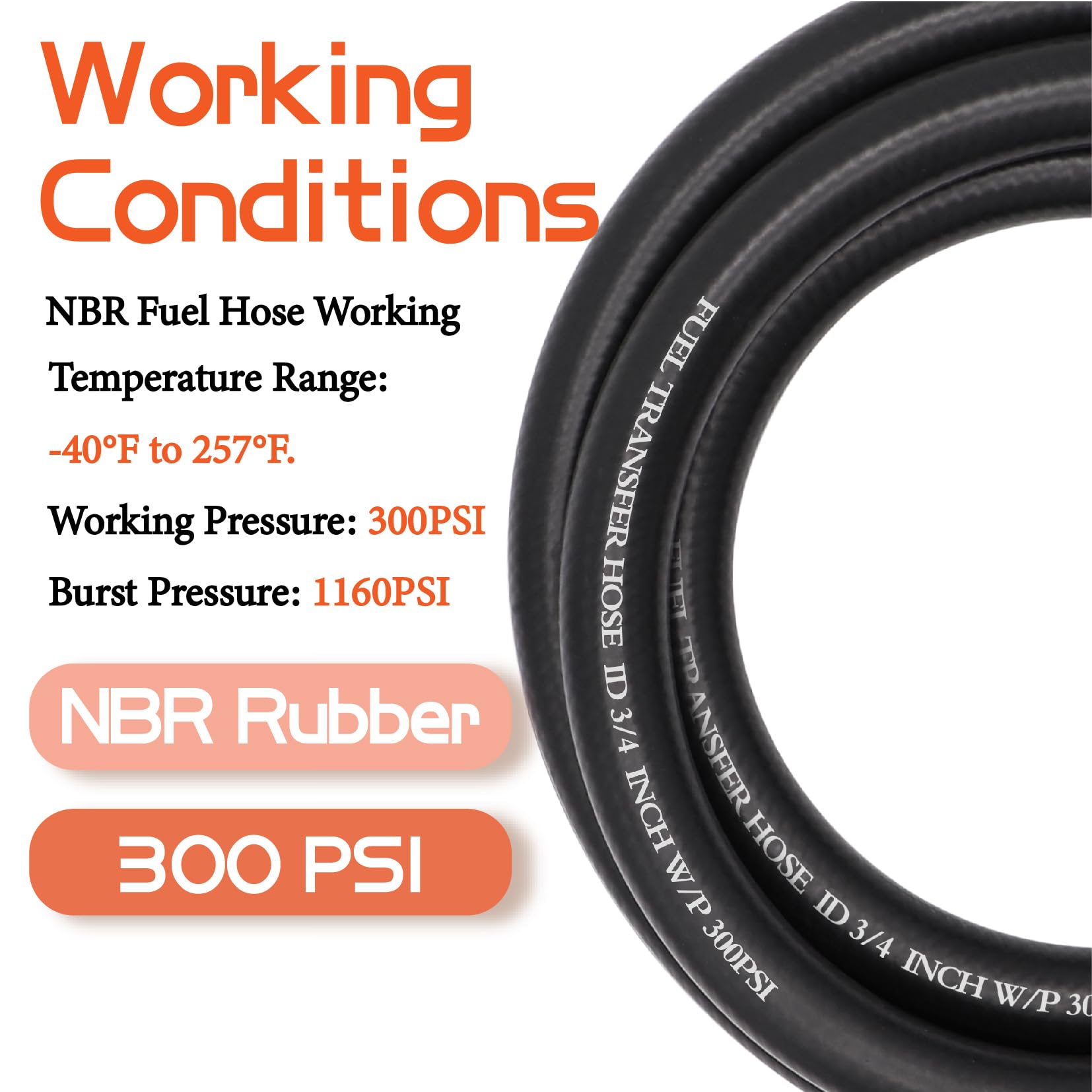 Ruikarhop 3/4 10FT Fuel Transfer Hose - Black Farm Pump Hose with Male NPT Fittings for Gasoline, Diesel, Biodiesel