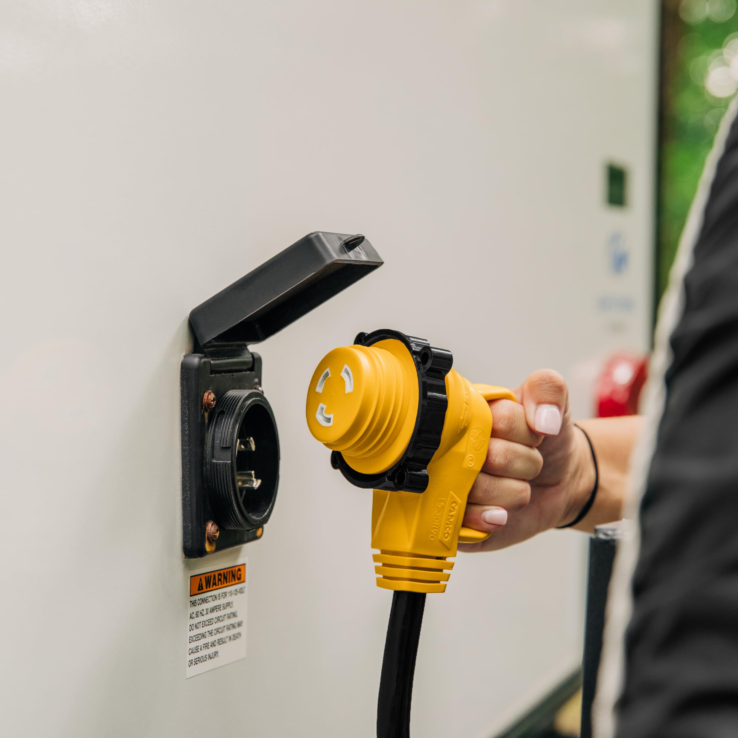 Camco Power Grip 50-Ft 30 Amp Rv Extension Cord W/90 Locking End - Rated For 125V / 3,750W - Features Threaded Locking Ring For