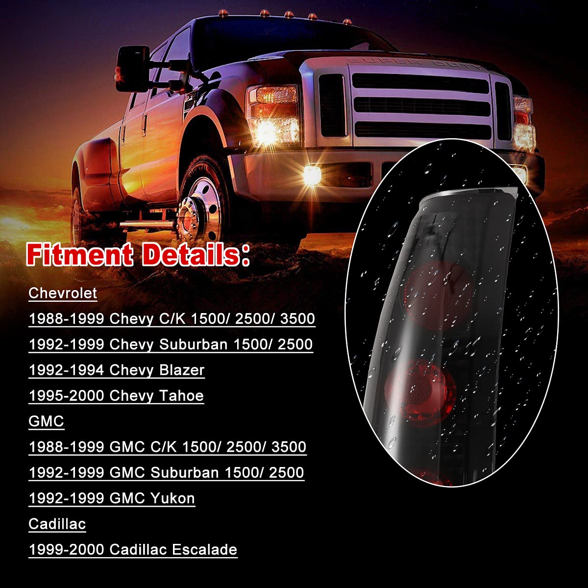 Nixon Offroad Tail Lights For 1988-1999 Chevy C/K 1500/2500/ 3500, 1992-1999 Chevy Suburban 1500/2500, 1992-1994 Chevy Blazer, 1995-2000 Chevy Tahoe, Gmc 1988-1999 C/K 1500/2500/ 3500, Suburban Yukon