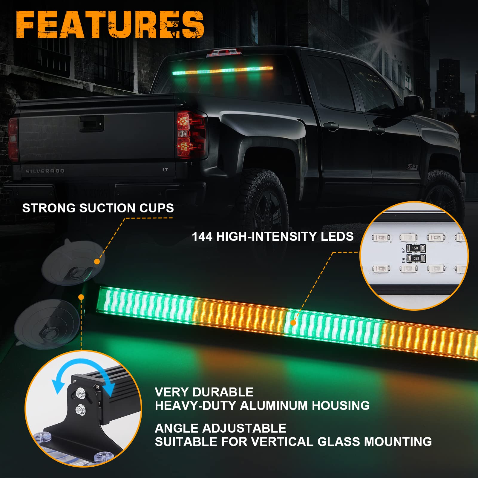 Xridonsen 35 Inch Traffic Advisor Light Bar 144 Led Green Amber Strobe Lights Emergency Warning Flashing Safety Interior Windshi