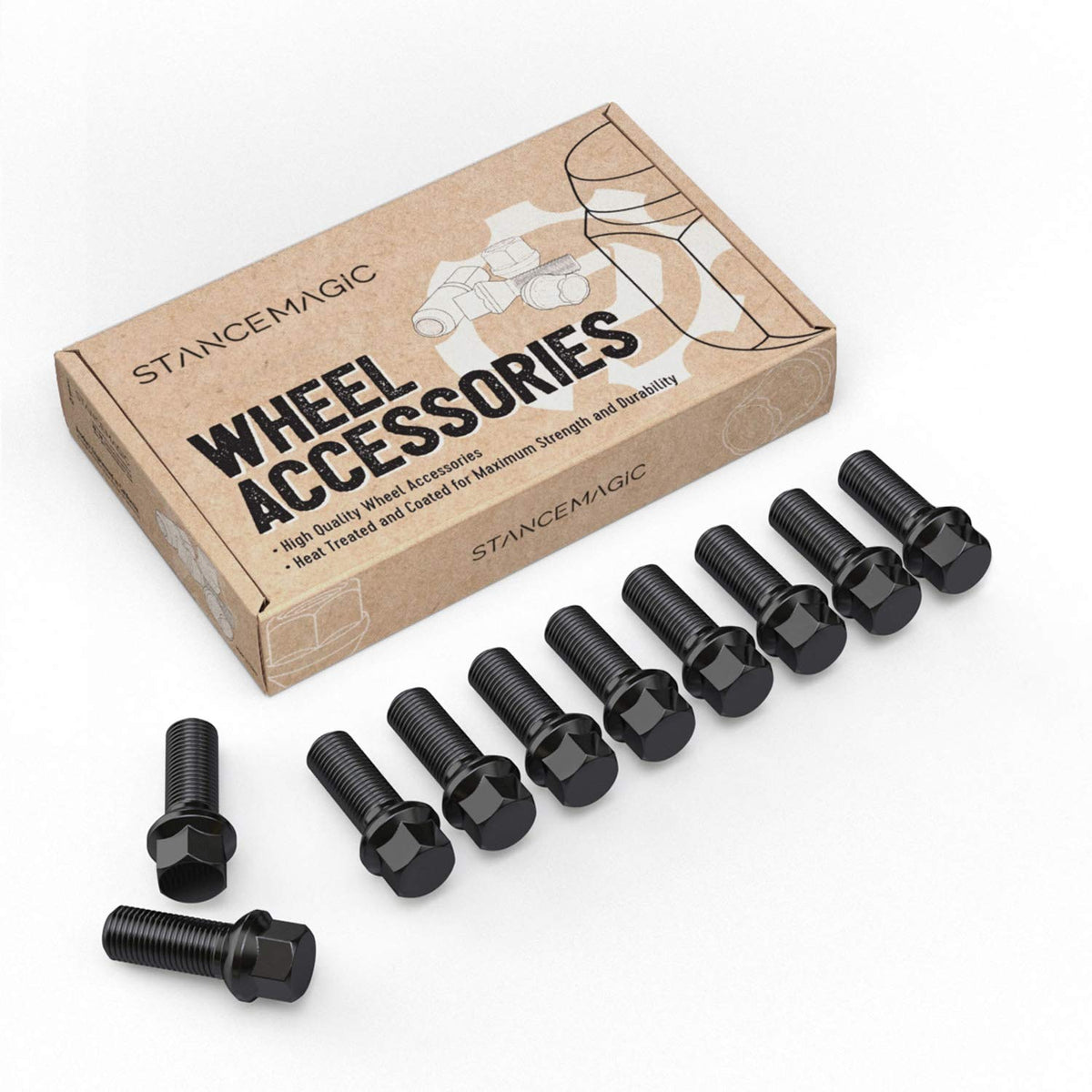 10Pcs Extended Black Lug Bolts 14X1.5 (37Mm Shank Length - Not Oe Length, Ball Radius Seat) Compatible With Audi Tt A3 A4 S4 A5 