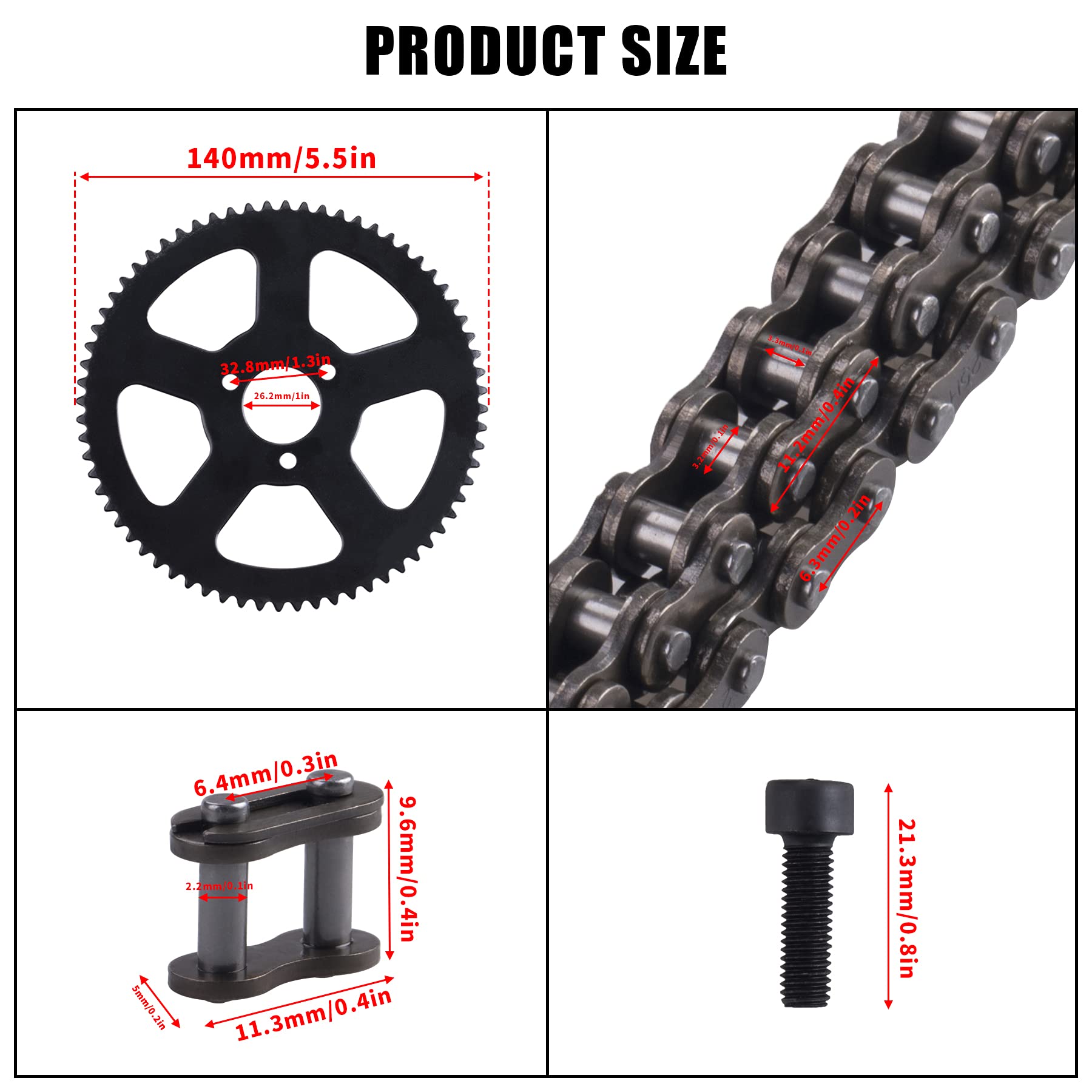 Cncmotok 25H 136Links Chain + 68T 68 Tooth Rear Sprocket,Fit For 49Cc Mini Small Sports Car Pocket Bike 2 Stroke Off-Road Motorcycle Chain Pinion Chain Drive Gear