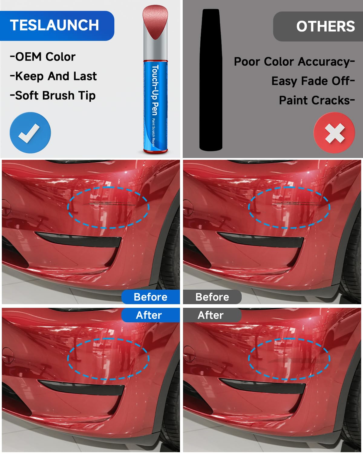 Teslaunch Red (PMMR/PPMR) Touch Up Paint for Tesla Model 3/Y/S/X- OEM Original Touch Up Paint Pen for Tesla Scratches Repair (Re