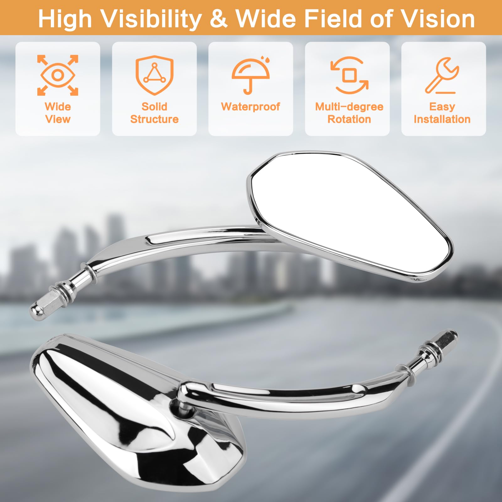 Vg Moto Motorcycle Rearview Mirror Side Mirrors 360 Degree Chrome Replacement For Harley Softail Dyna Sportster Xl 883 1200 Elec